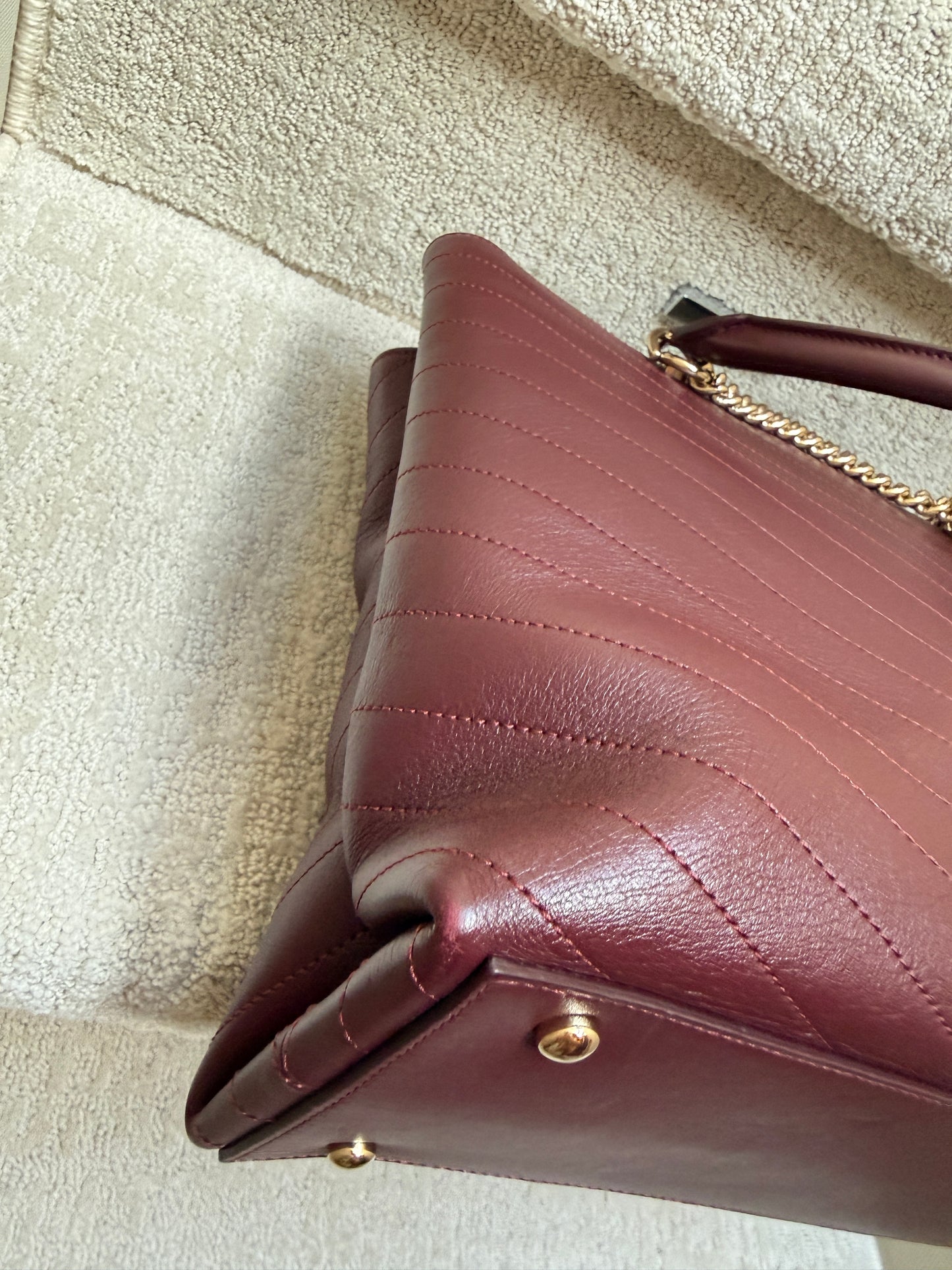 Chanel Chevron Shoulder Tote in Burgundy Chevon Pre-Owned