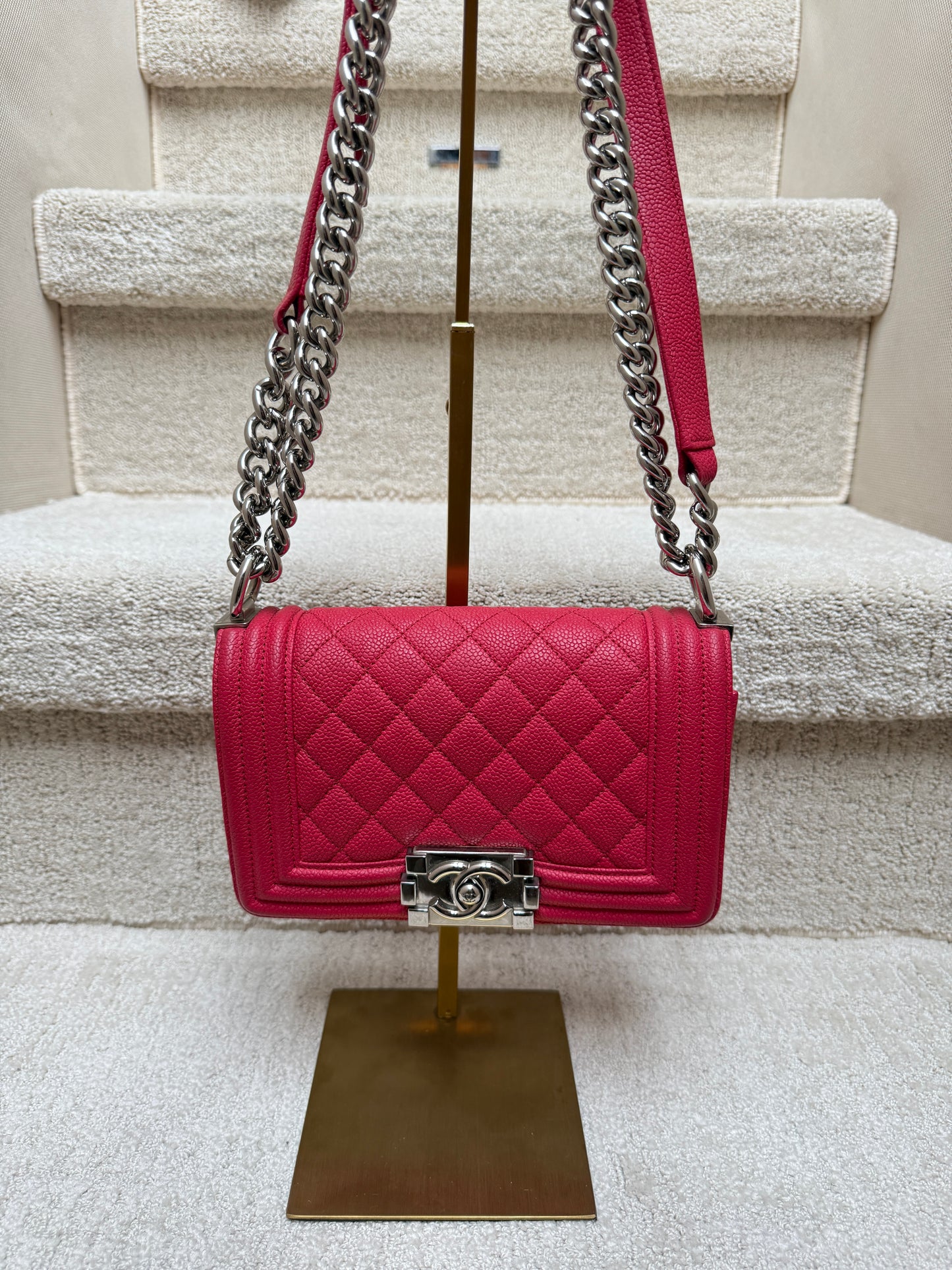 Chanel Boy Bag Small in Pink Caviar Leather Pre-Owned