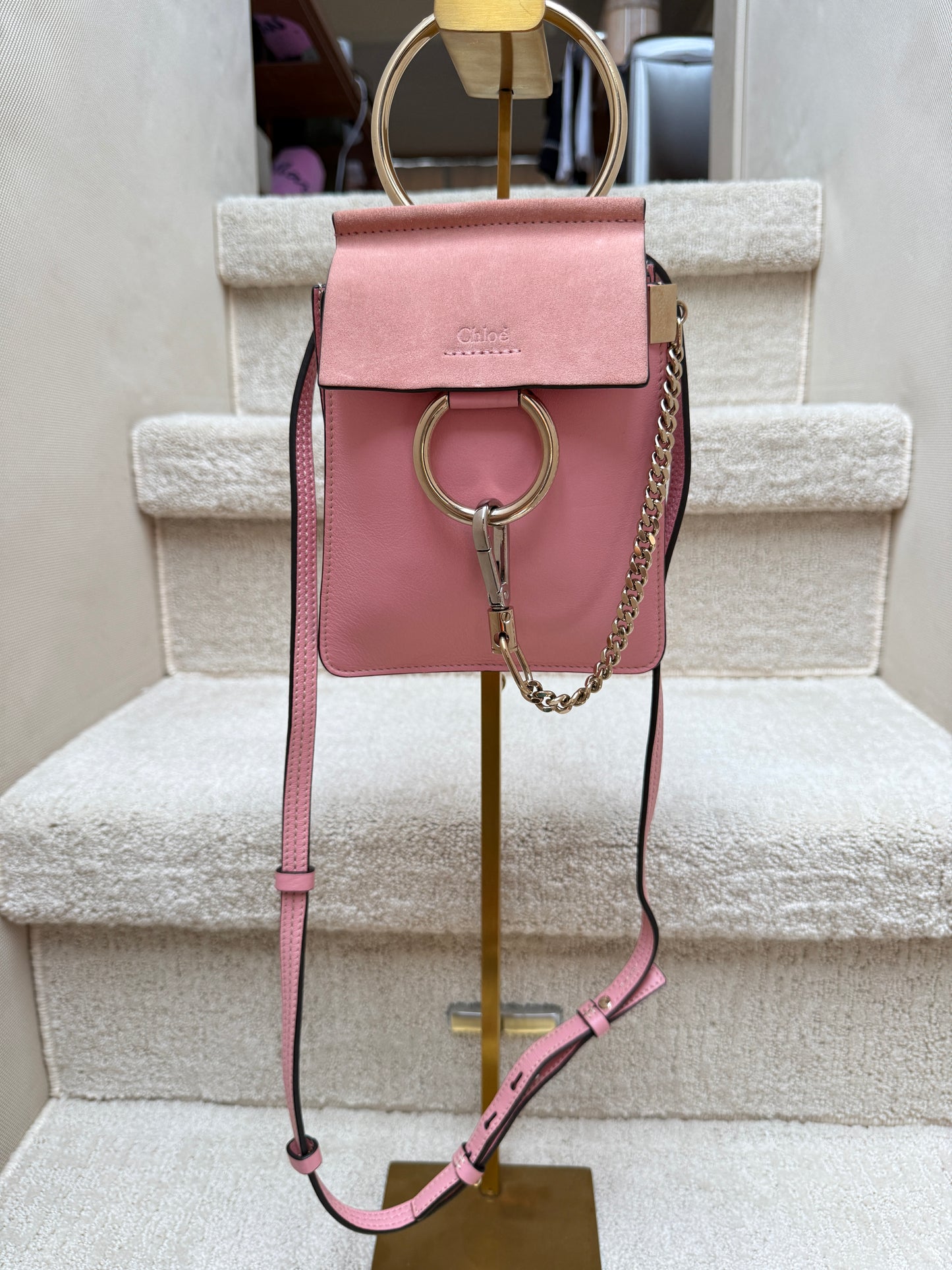 Chloe Suede Calfskin Mini Faye Bracelet Bag Pink Pre-Owned