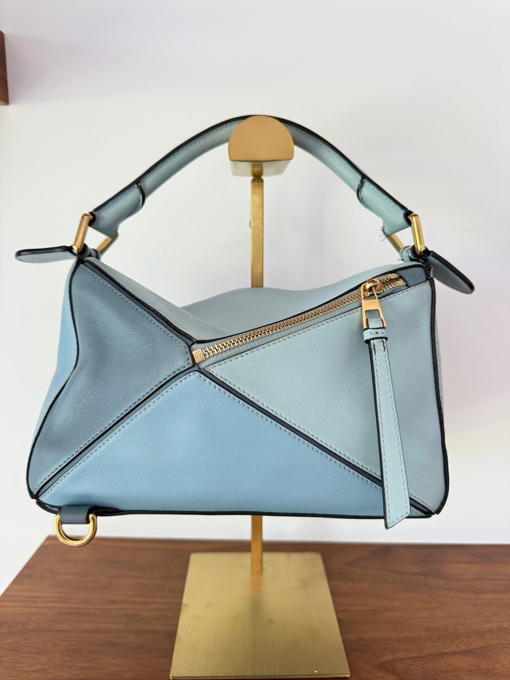 Loewe blue puzzle handbag small with gold hardware for sale from purseonalshopper
