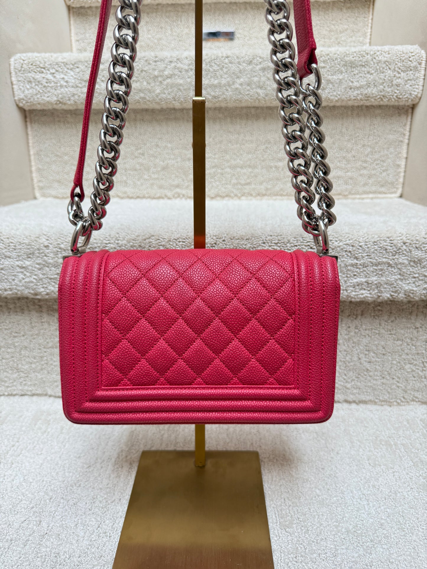 Chanel Boy Bag Small in Pink Caviar Leather Pre-Owned