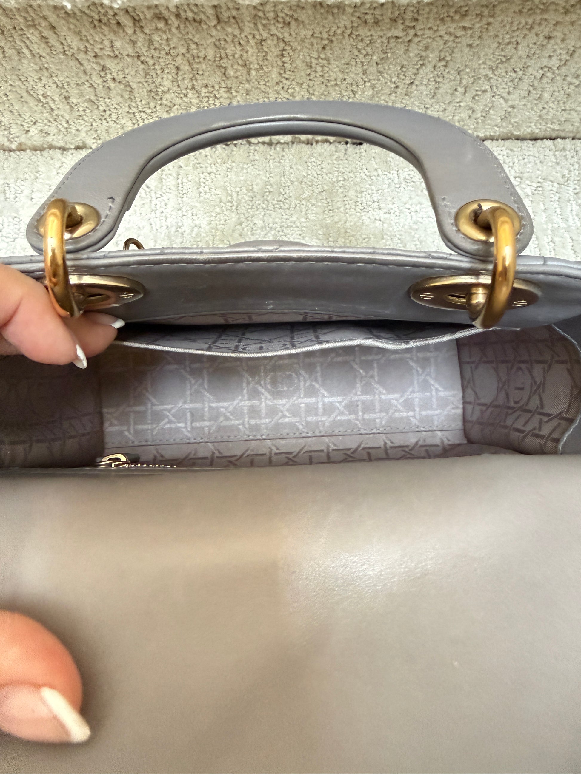 Lady Dior bag by Christian Dior grey interior view