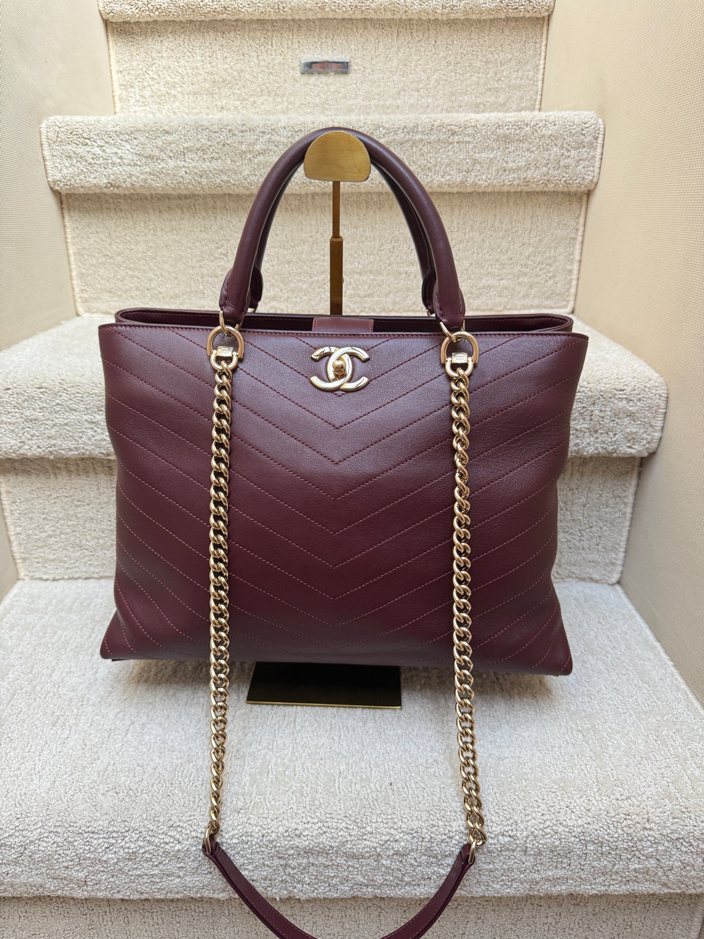 Chanel Chevron Shoulder Tote in Burgundy Chevon Pre-Owned