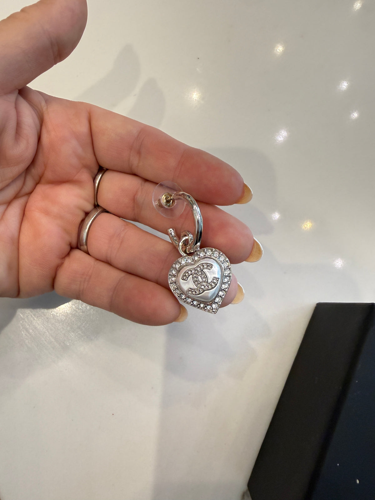 Chanel CC Hear Drop Earrings in Silver