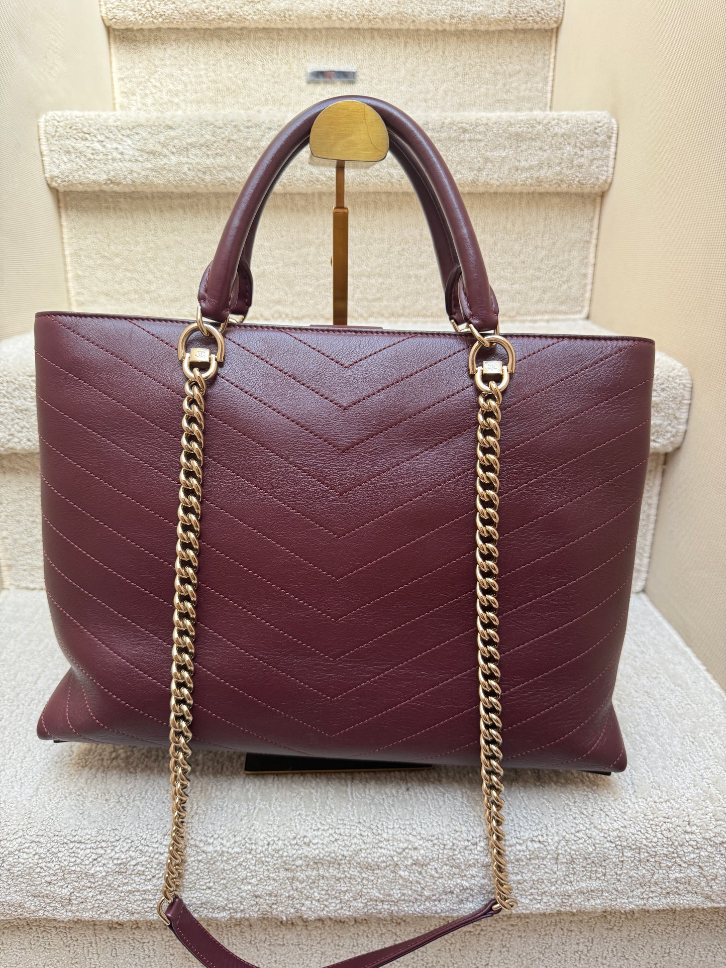 Chanel Chevron Shoulder Tote in Burgundy Chevon Pre-Owned