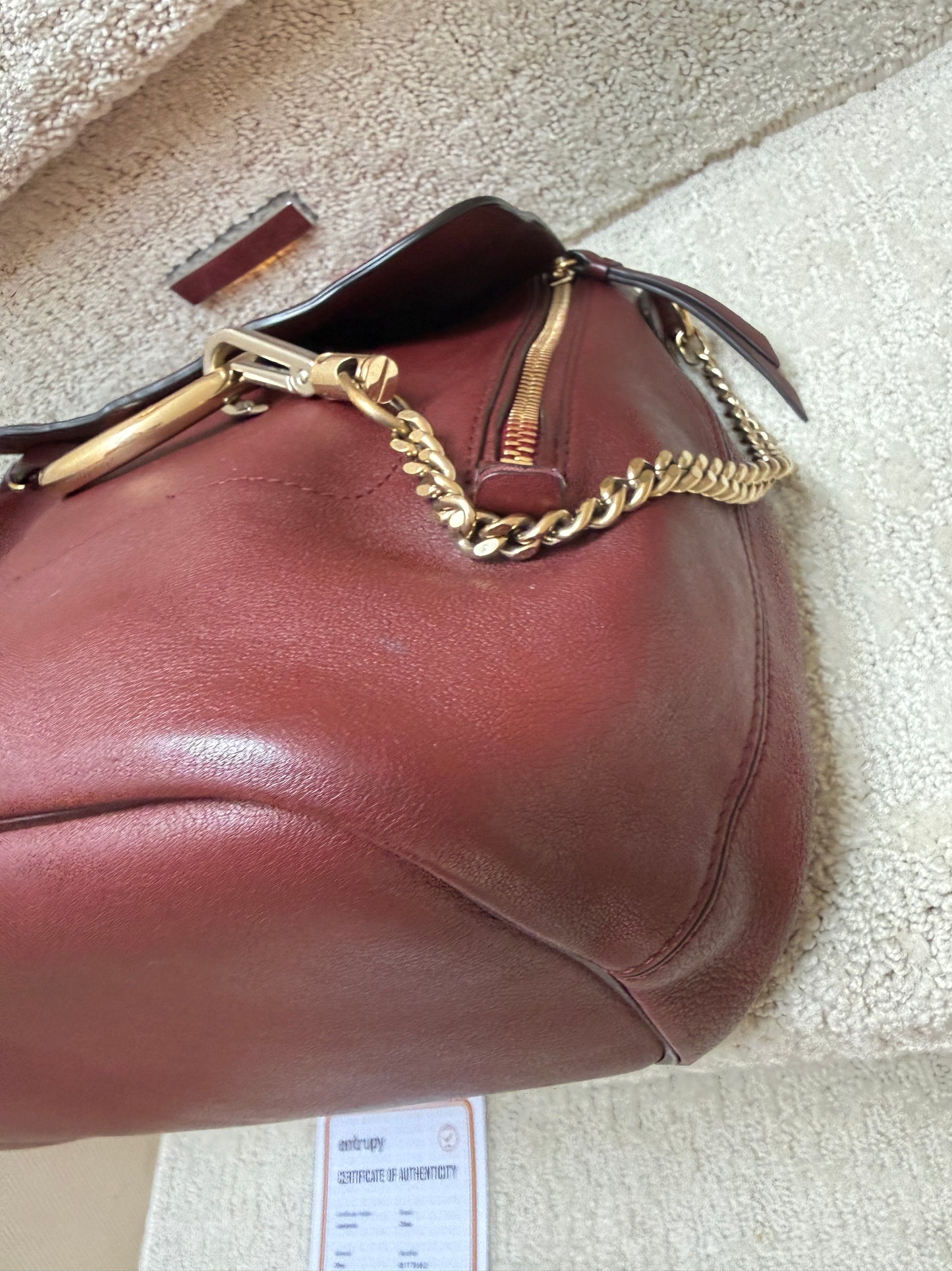 Chloe Suede Calfskin Medium Faye Backpack in Burgundy Pre-Owned