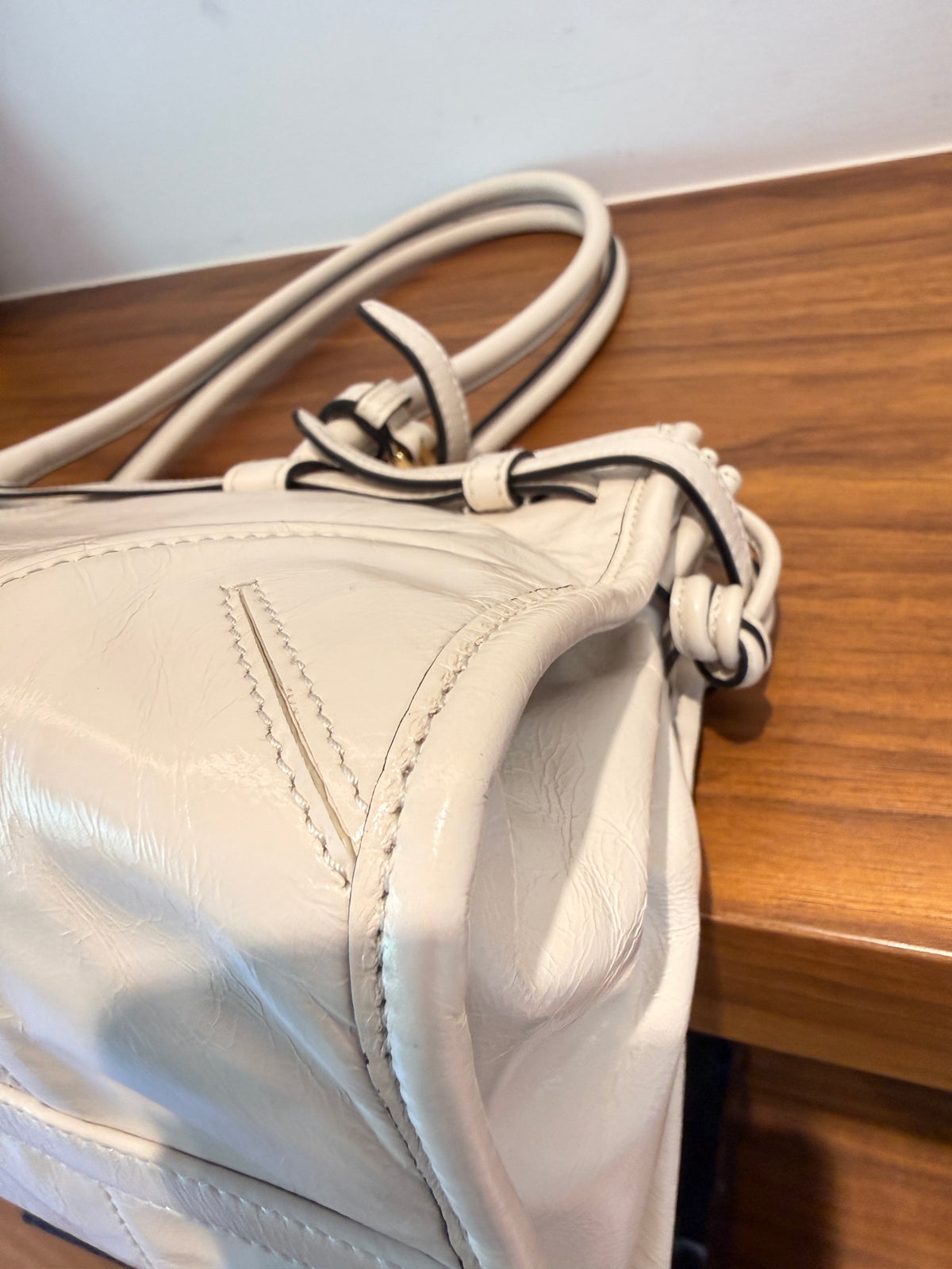 Prada Glossy Calfskin Triangle Medium Bonnie Shoulder Bag in White