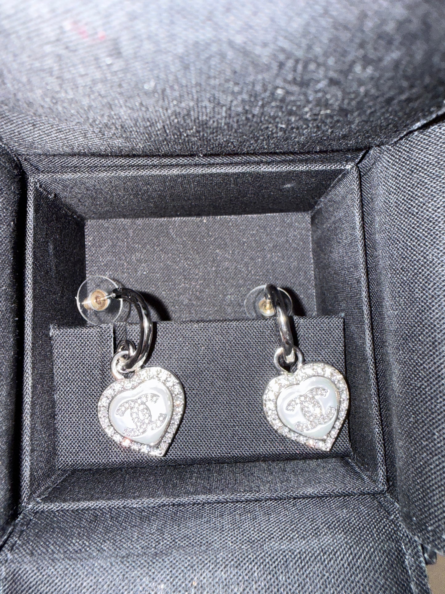 Chanel CC Hear Drop Earrings in Silver
