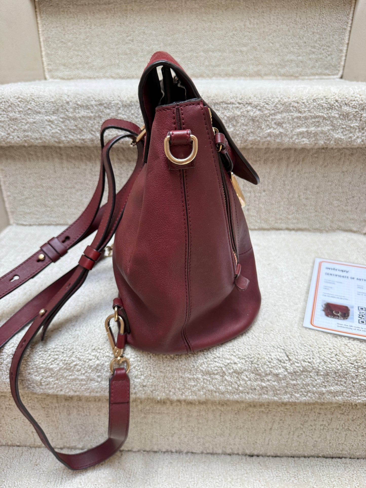 Chloe Suede Calfskin Medium Faye Backpack in Burgundy Pre-Owned