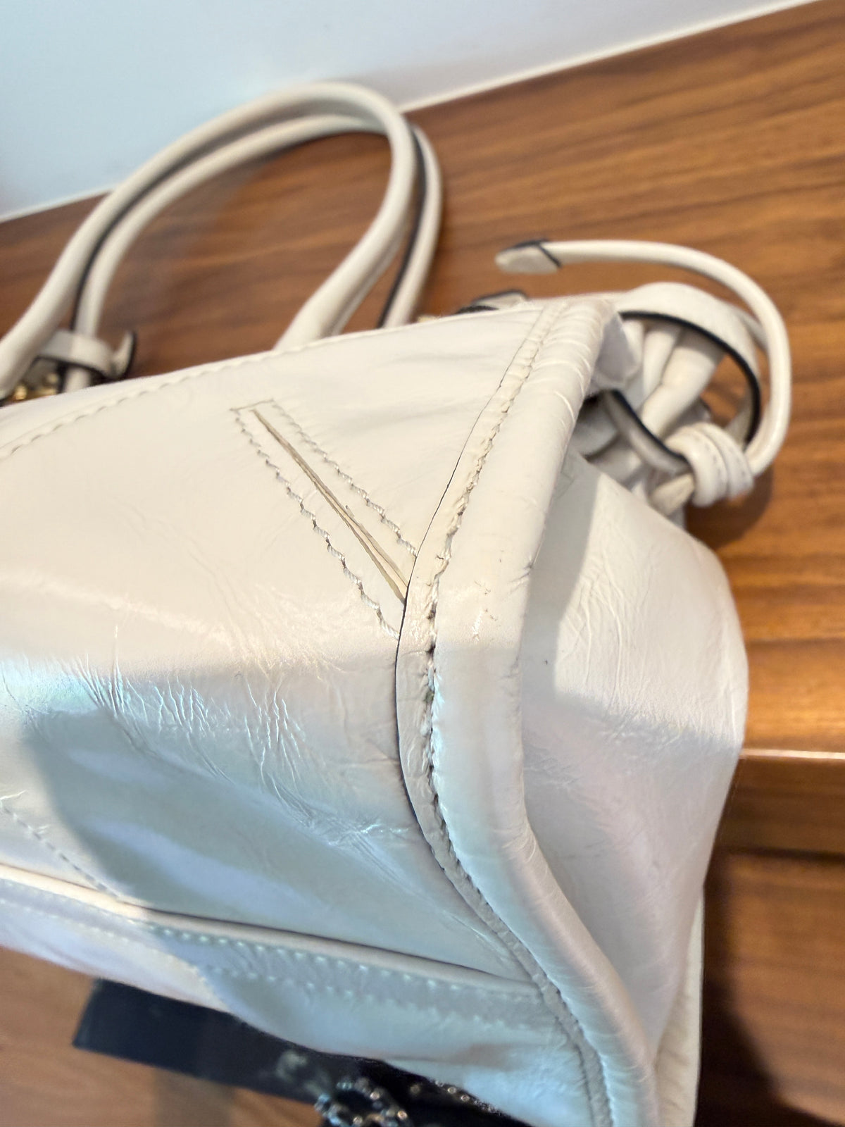 Prada Glossy Calfskin Triangle Medium Bonnie Shoulder Bag in White