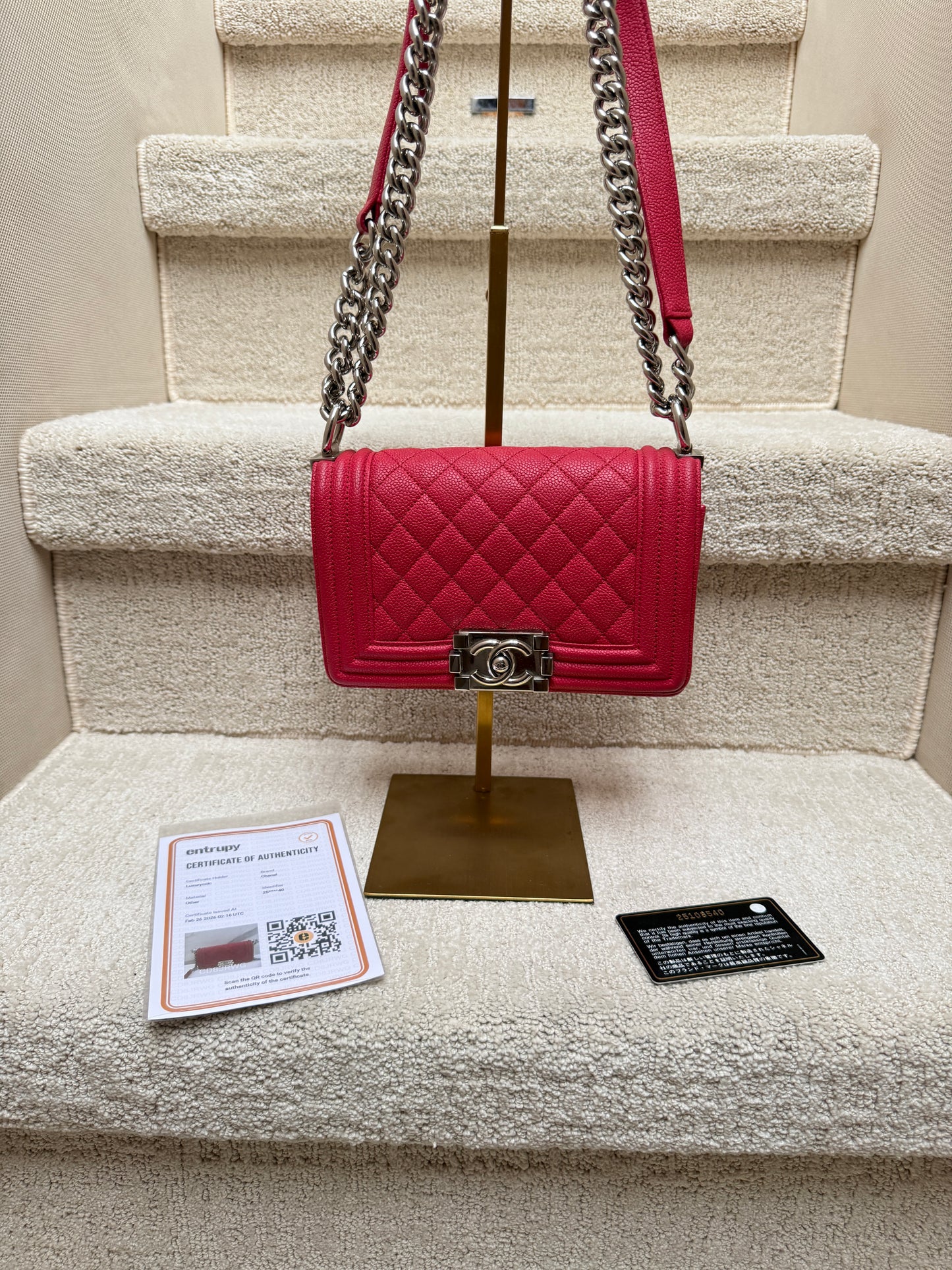 Chanel Boy Bag Small in Pink Caviar Leather Pre-Owned