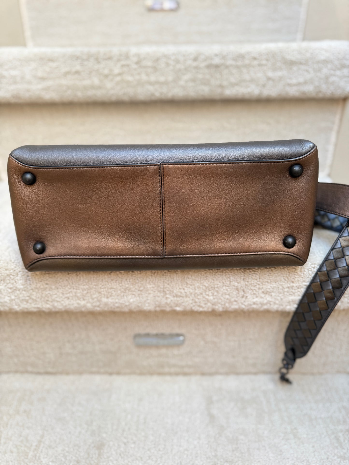 bottom of bottega veneta piazza purse shown in excellent used condition