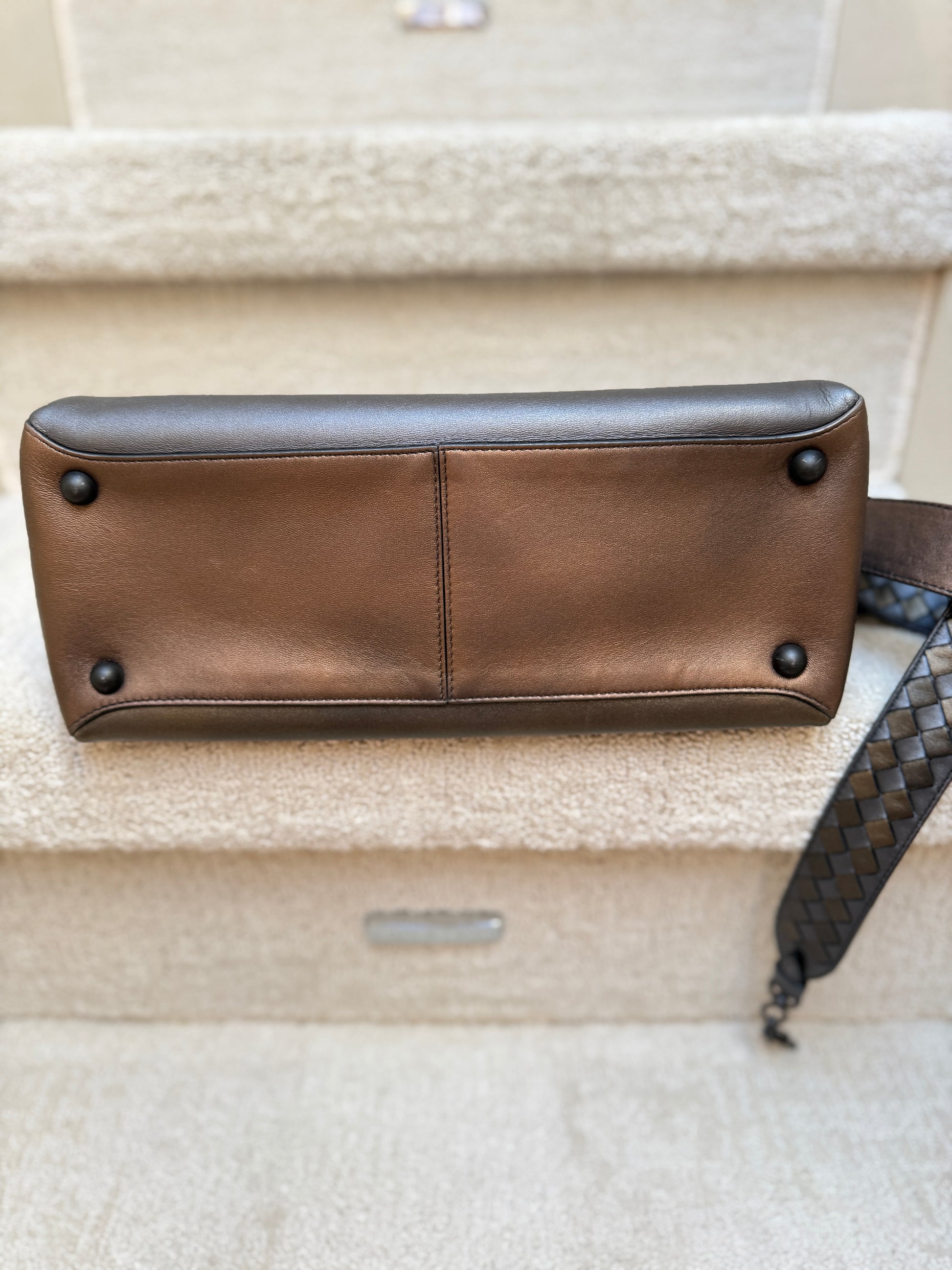 bottom of bottega veneta piazza purse shown in excellent used condition