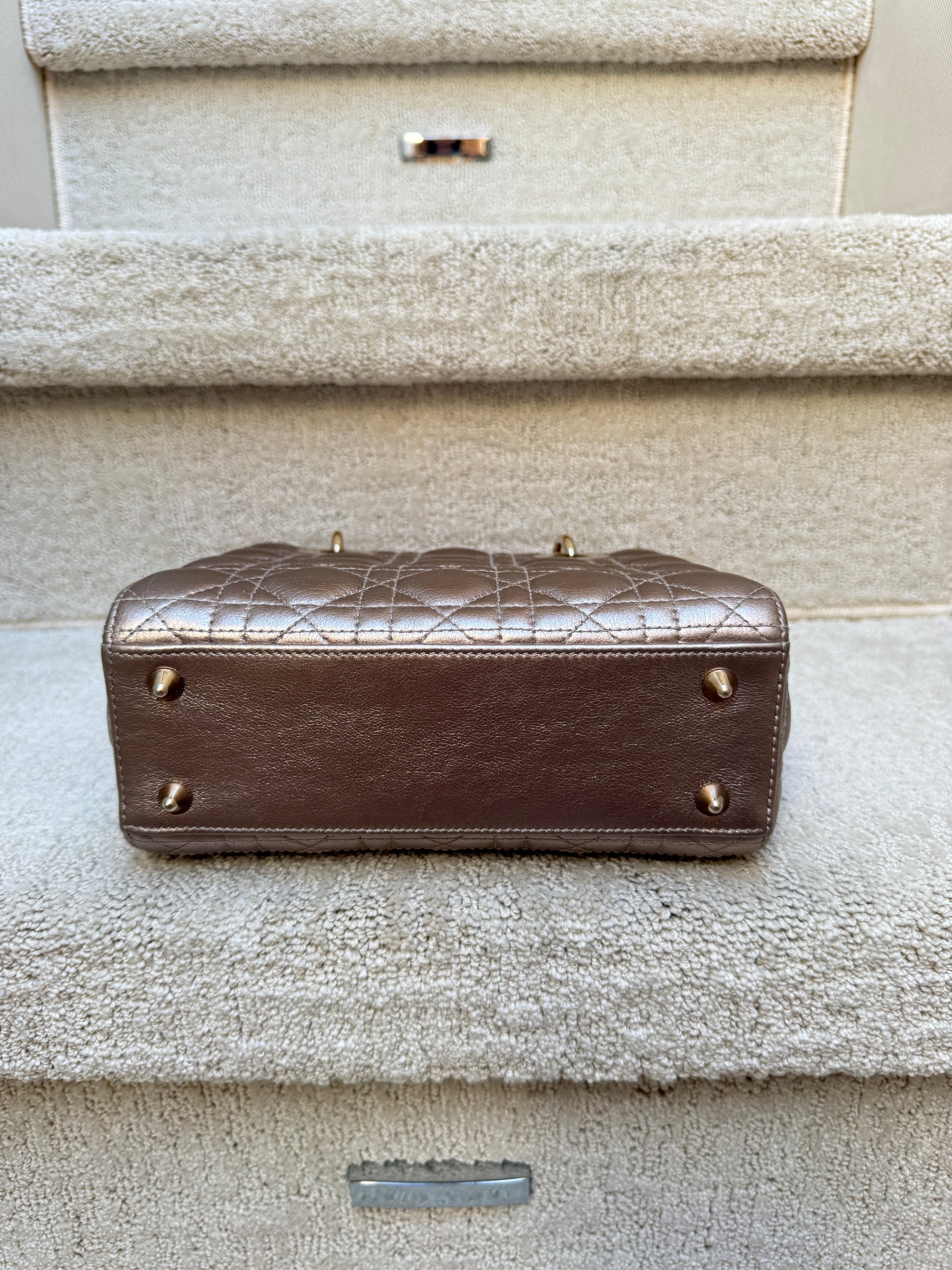 bottom feet of lady dior bag size small abc with lucky badges