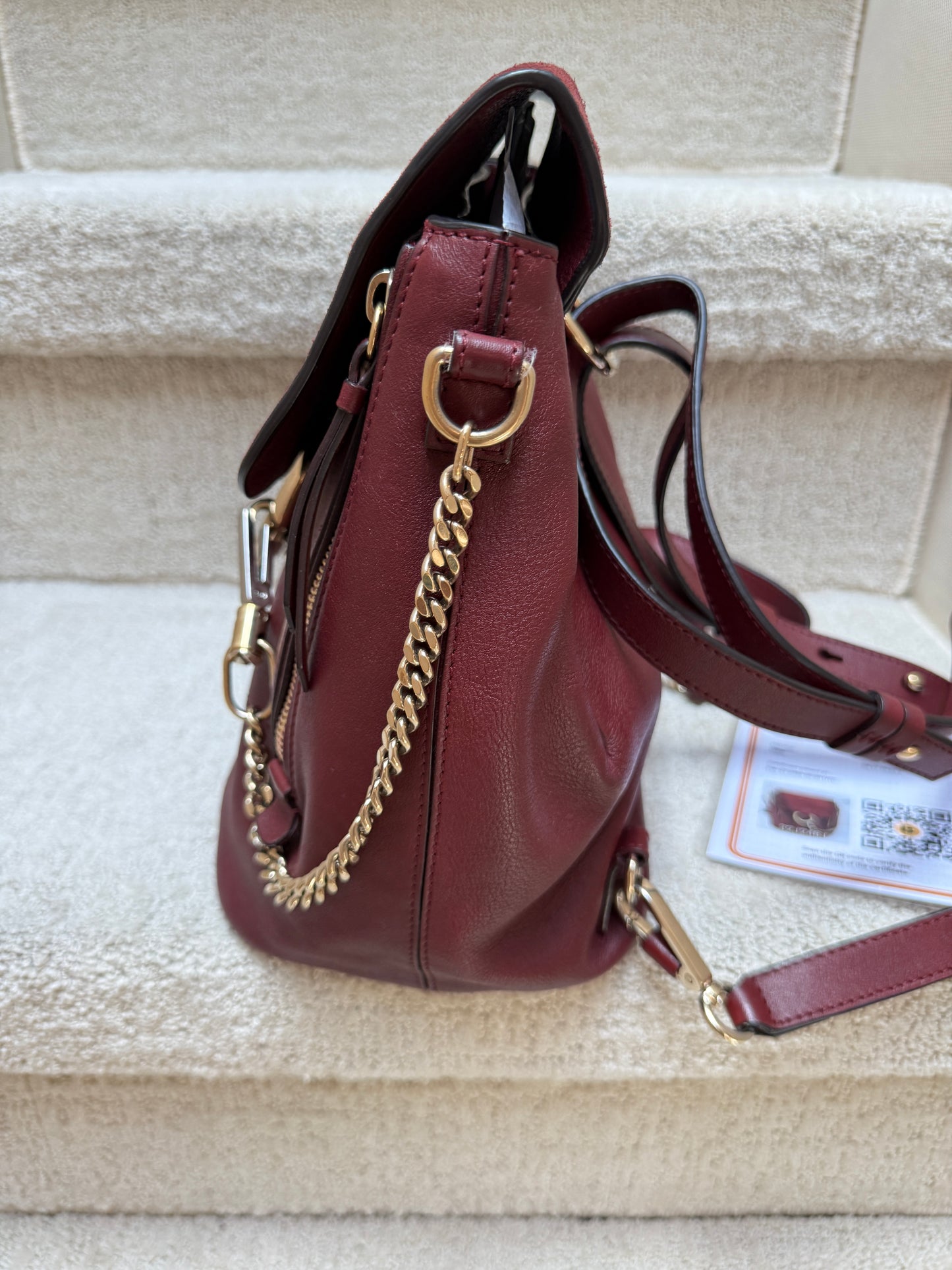 Chloe Suede Calfskin Medium Faye Backpack in Burgundy Pre-Owned