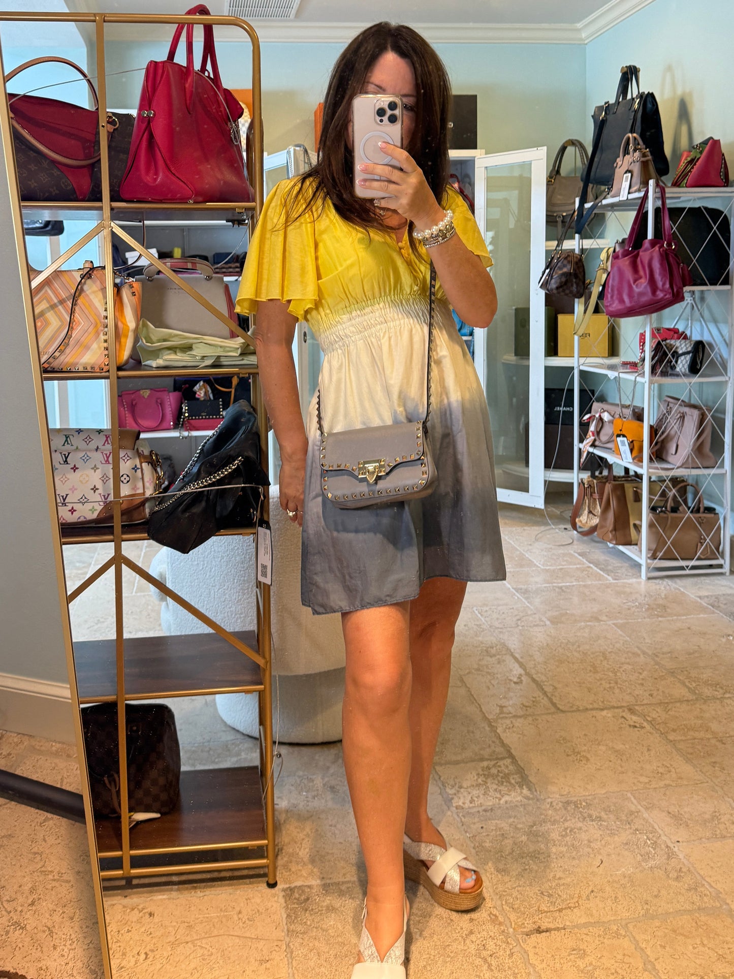 Valentino Garavani Vitello Mini Rockstud Flap Saddle Crossbody Blue