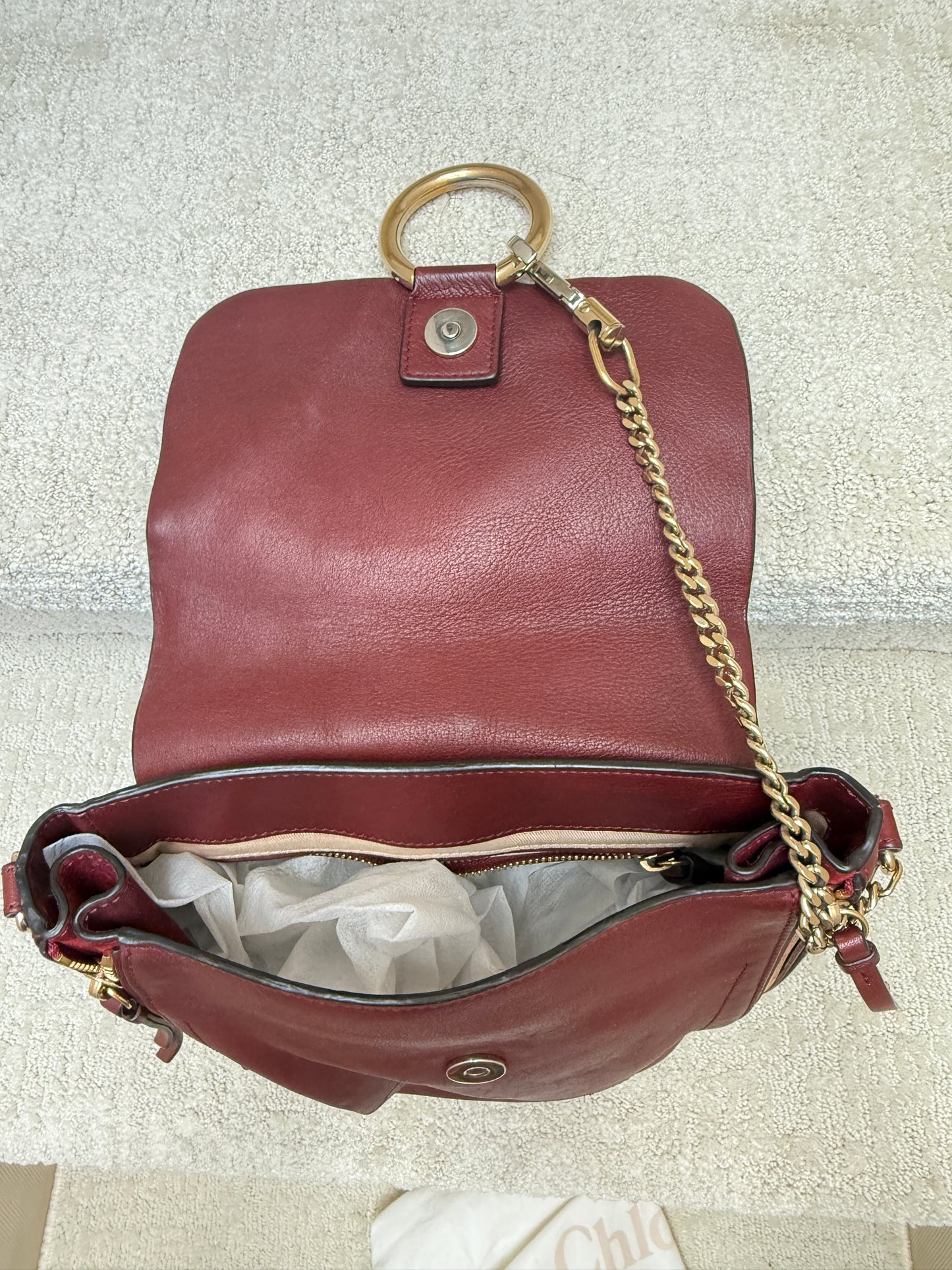 Chloe Suede Calfskin Medium Faye Backpack in Burgundy Pre-Owned