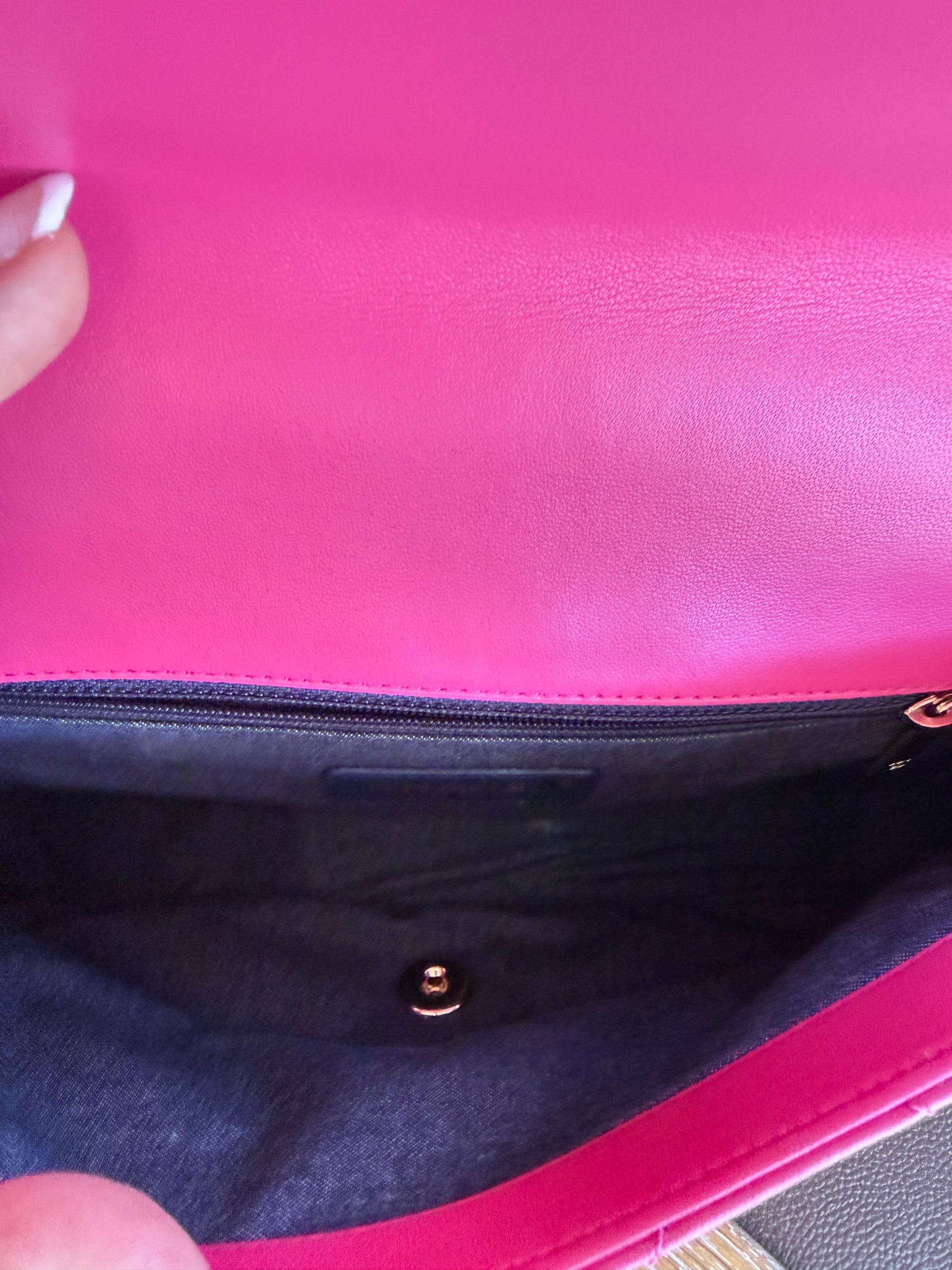 Chanel elegant chain flap classic flap handbag view of clean interior