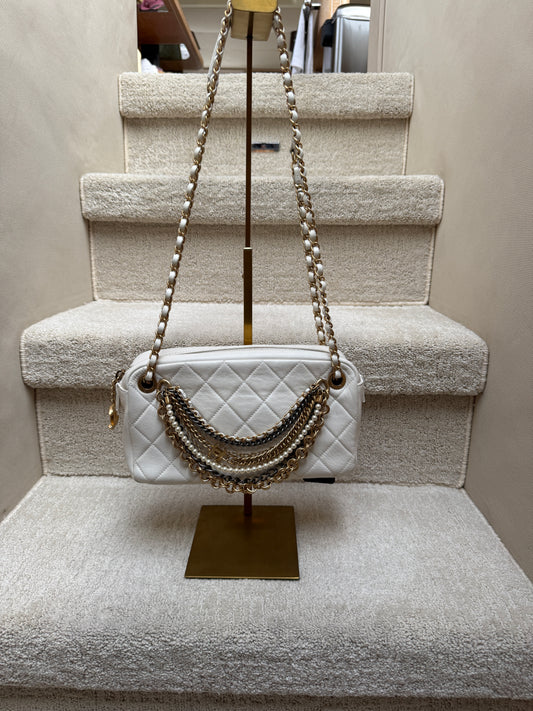 Chanel all about chain shoulder bag white disco bag authentic preowned from purseonalshopper