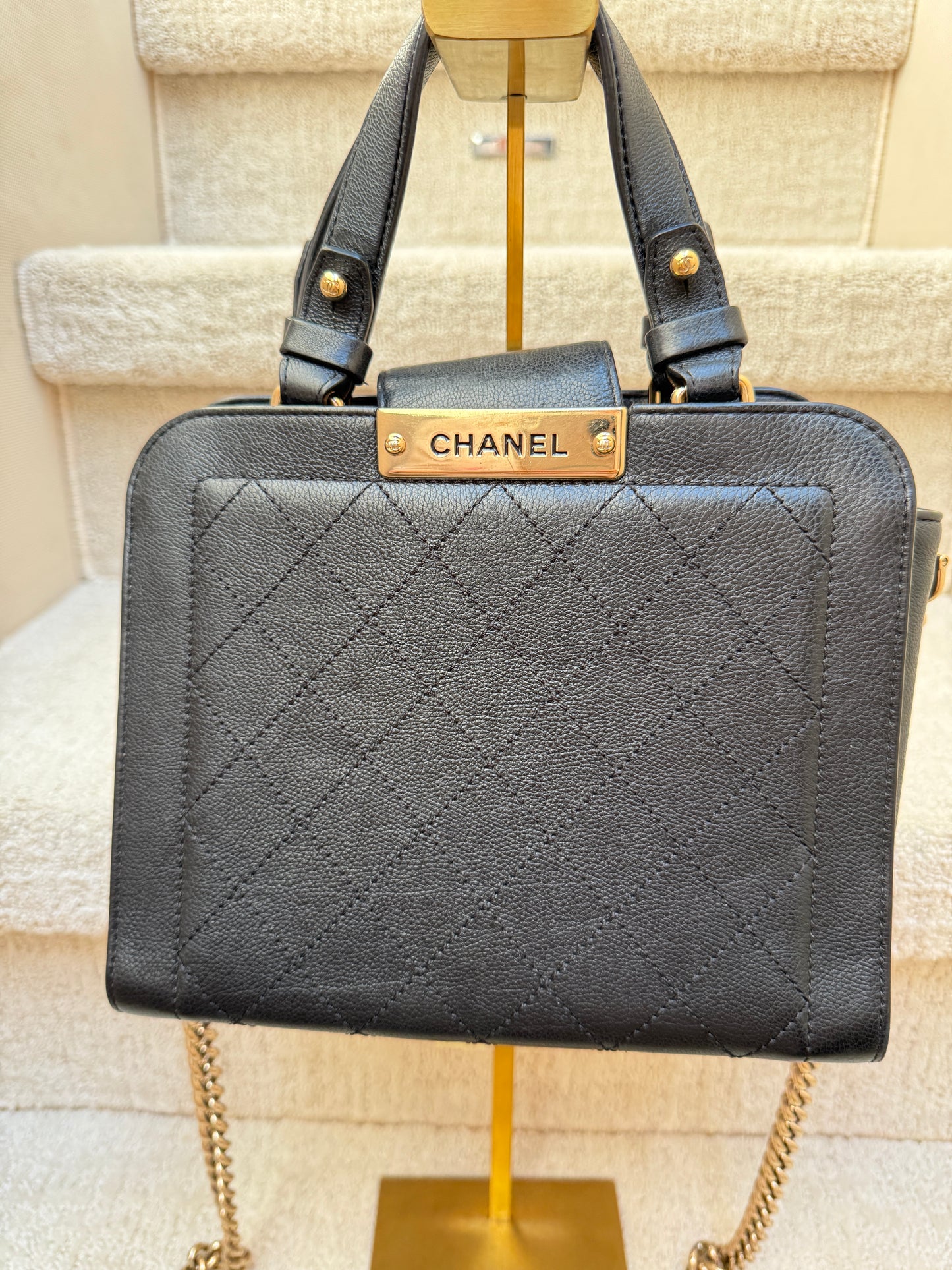 Chanel click label caviar black tote handbag small preloved and resale 