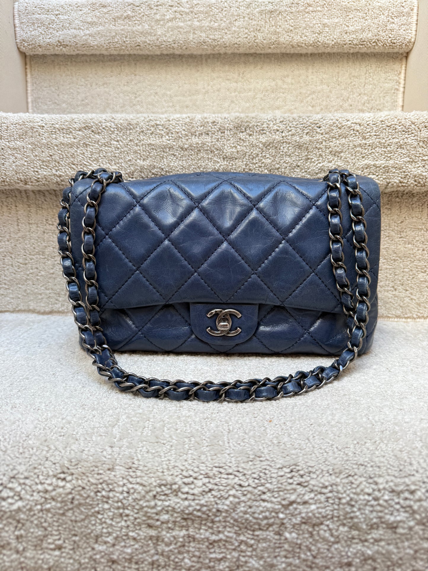 Chanel Navy Blue Easy Carry Quilted Flap bag in Blue