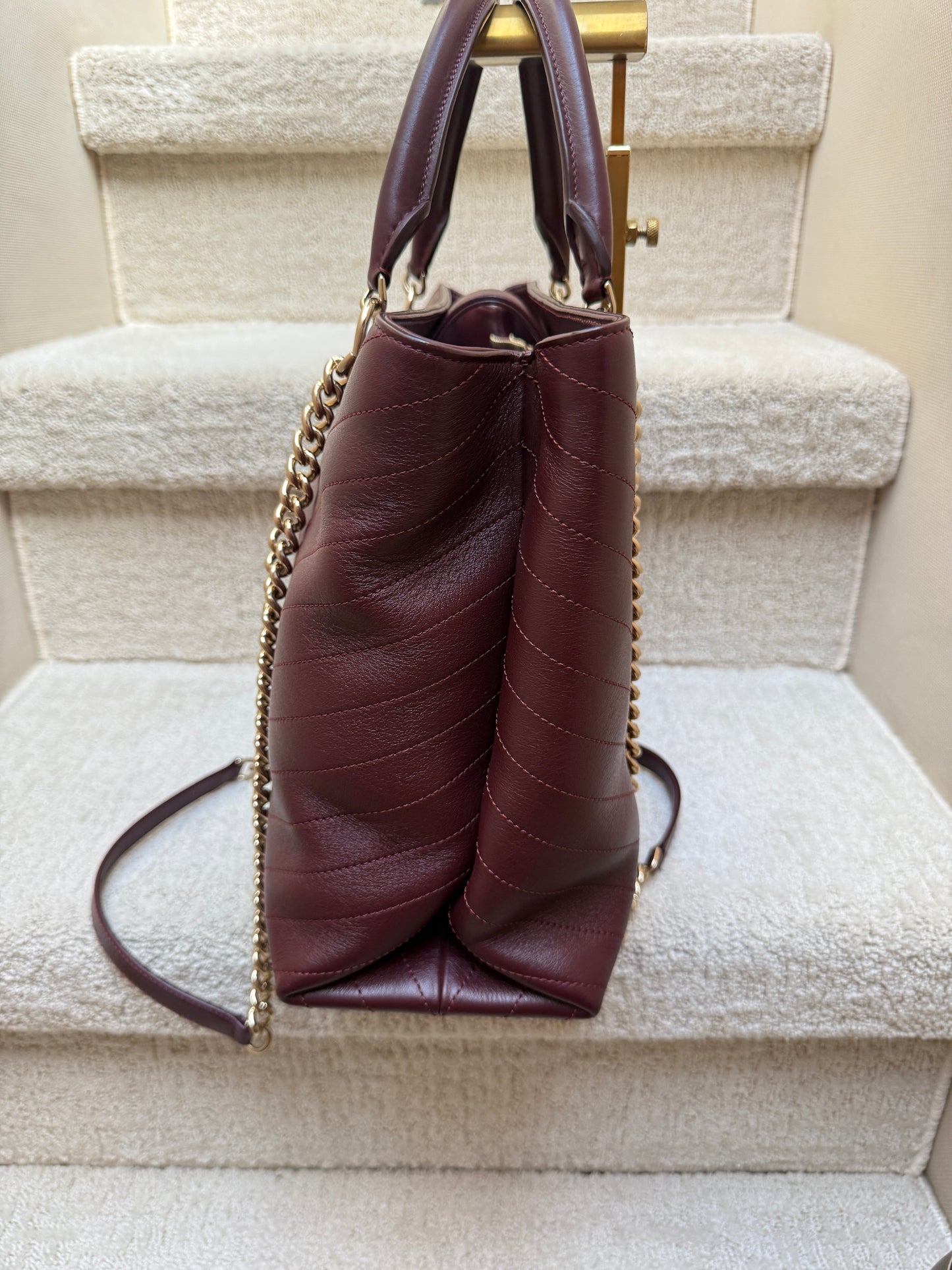 Chanel Chevron Shoulder Tote in Burgundy Chevon Pre-Owned