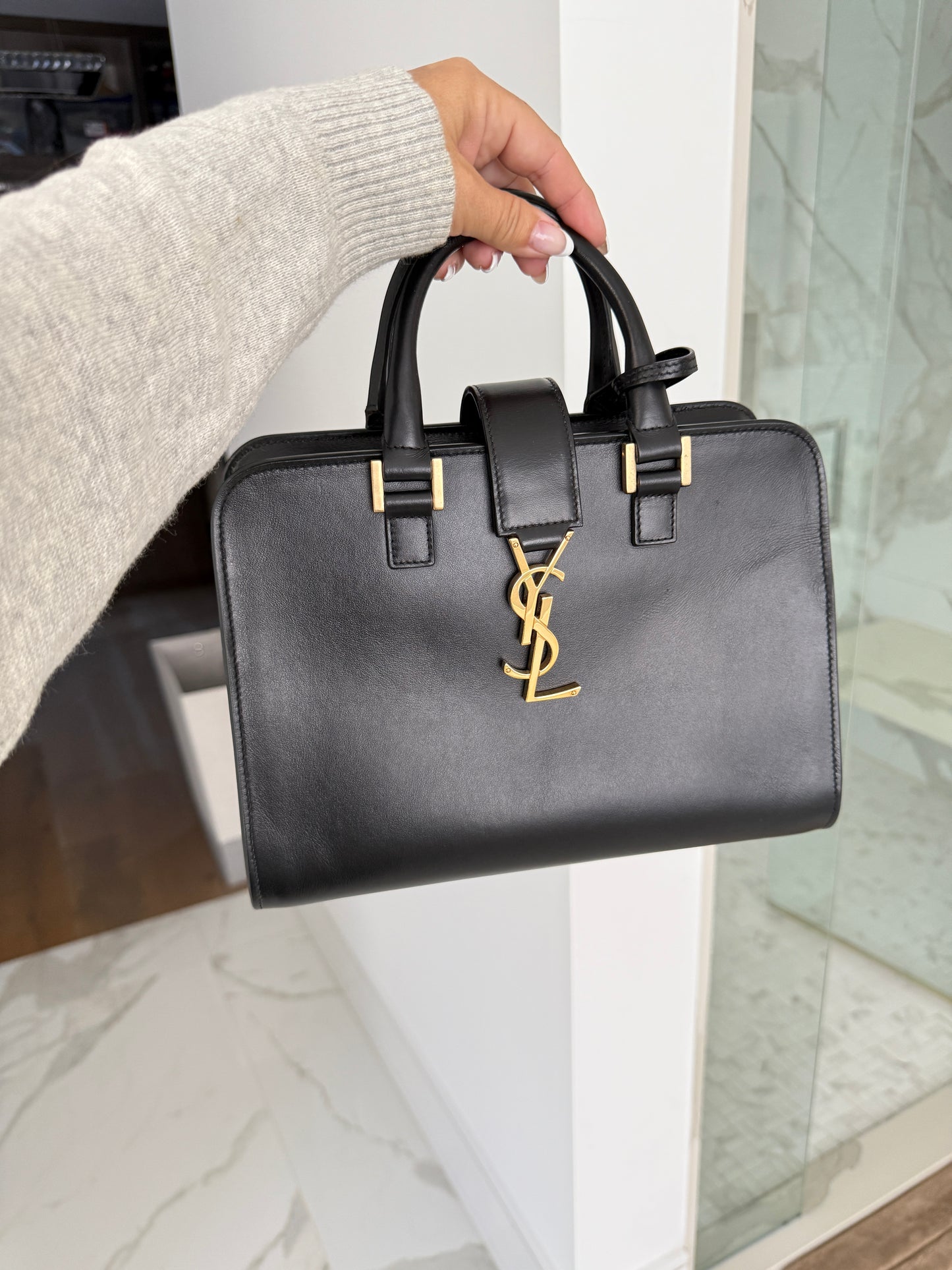 YSL Calfskin Monogram Baby Cabas Black