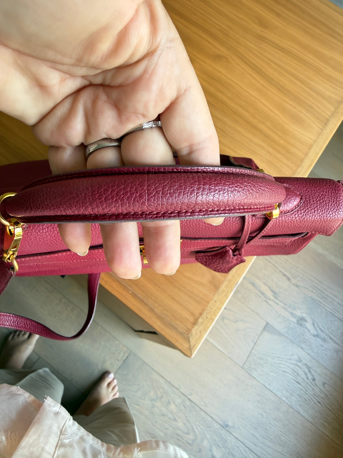 Hermes’ Kelly 35 Retourne Handbag in Togo Leather in Tosca Raspberry Pre-Owned