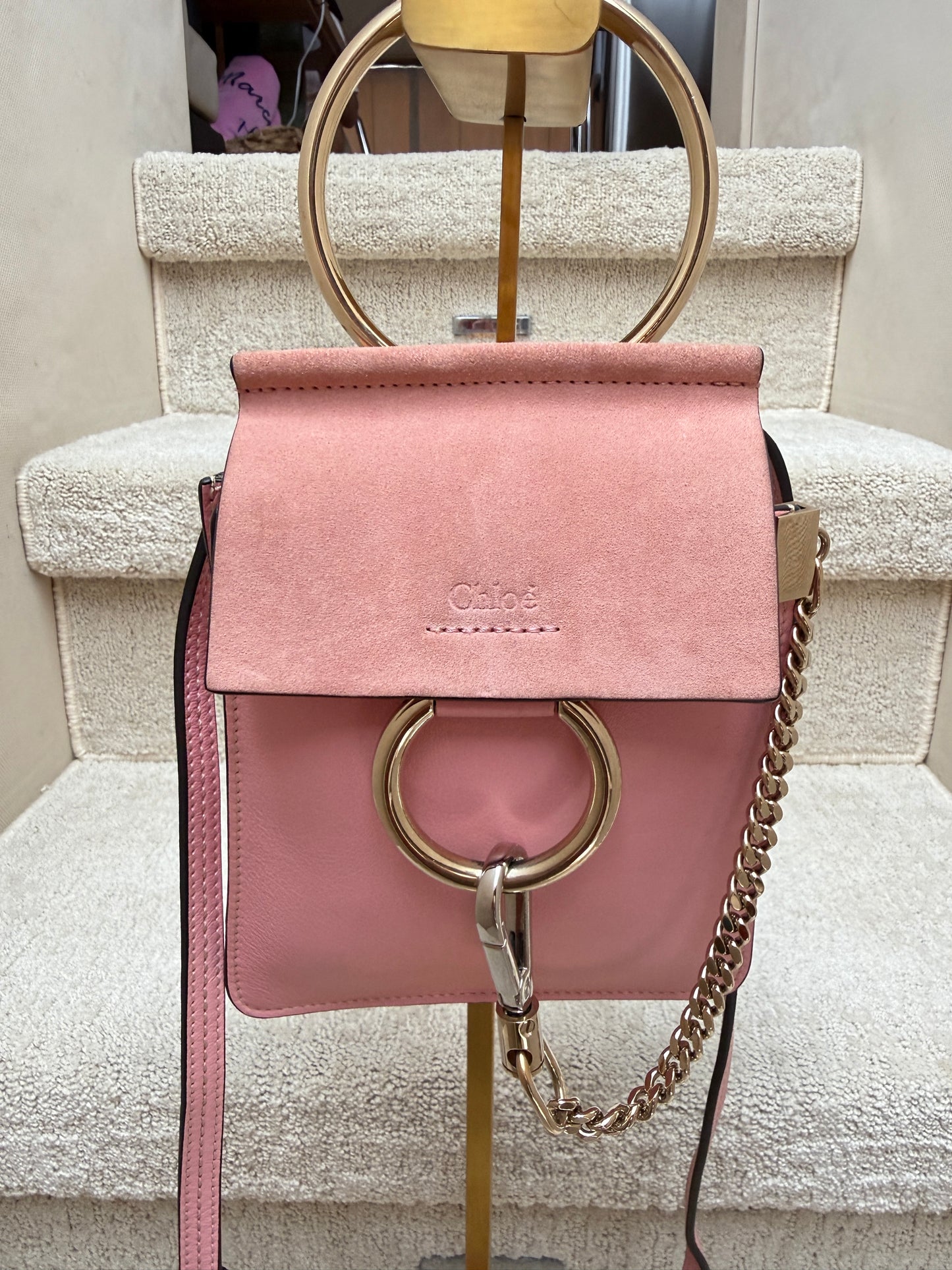 Chloe Suede Calfskin Mini Faye Bracelet Bag Pink Pre-Owned