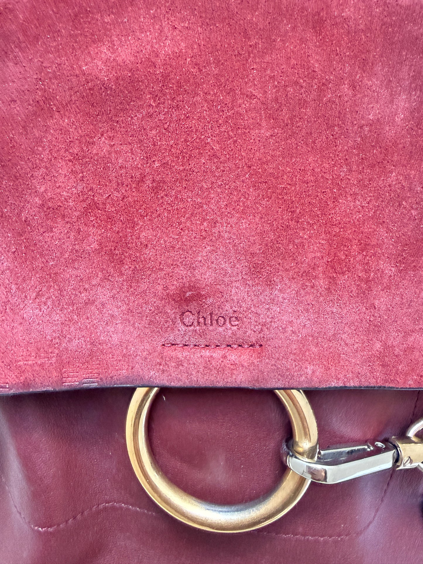 Chloe Suede Calfskin Medium Faye Backpack in Burgundy Pre-Owned