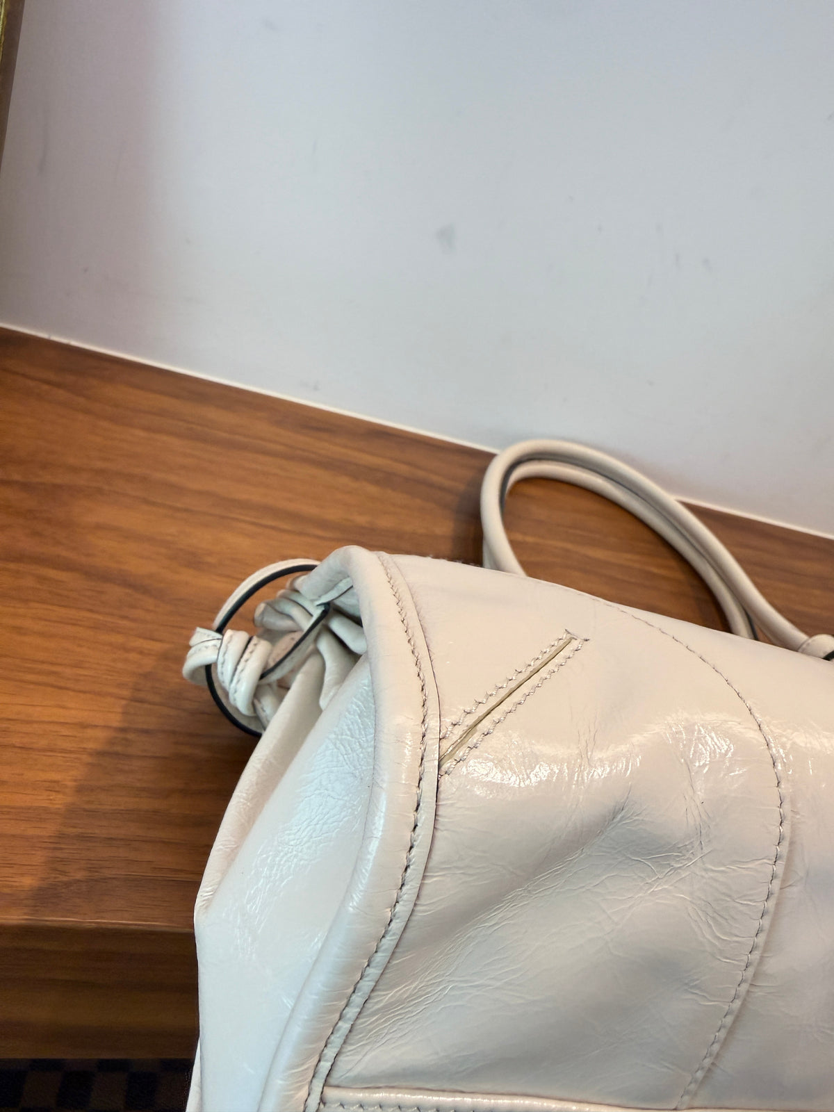 Prada Glossy Calfskin Triangle Medium Bonnie Shoulder Bag in White
