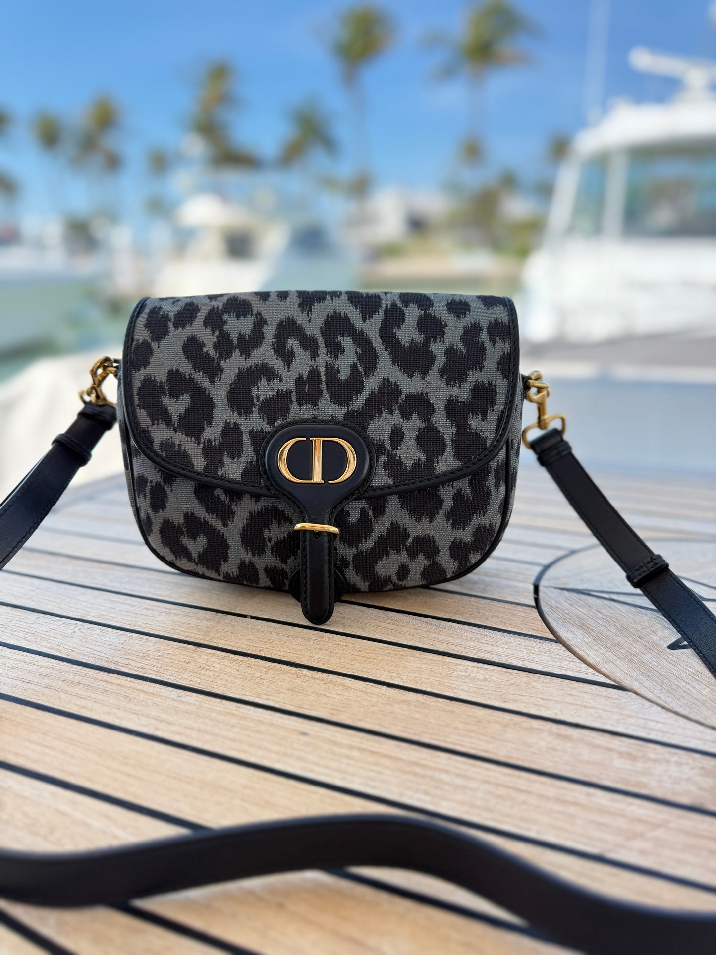 Dior Bobby Shoulder Bag in Grey Mizza Canvas with Black Leather Trim