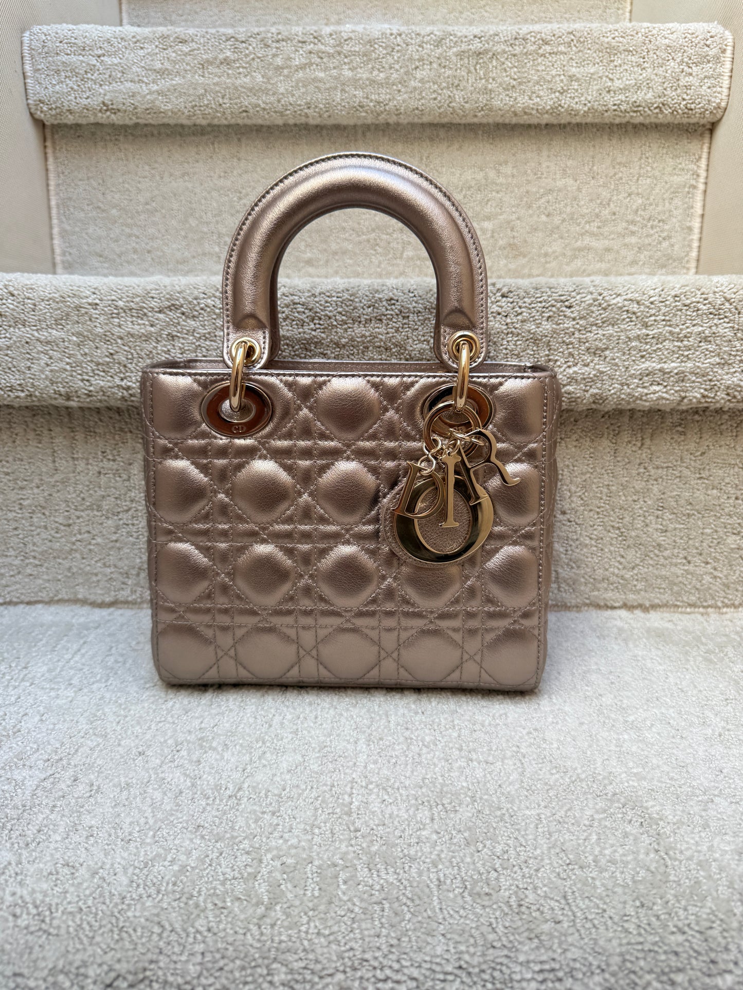 Lady Dior small handbag pink metallic resale consignment