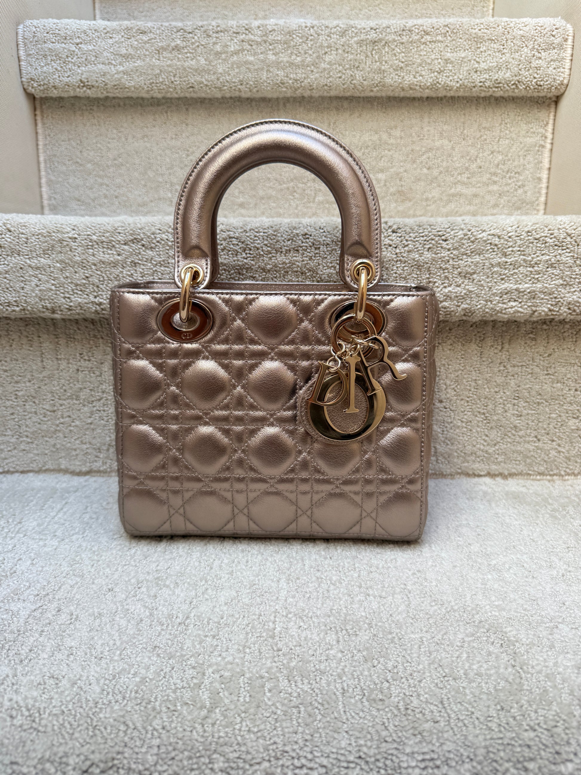 Lady Dior small handbag pink metallic resale consignment