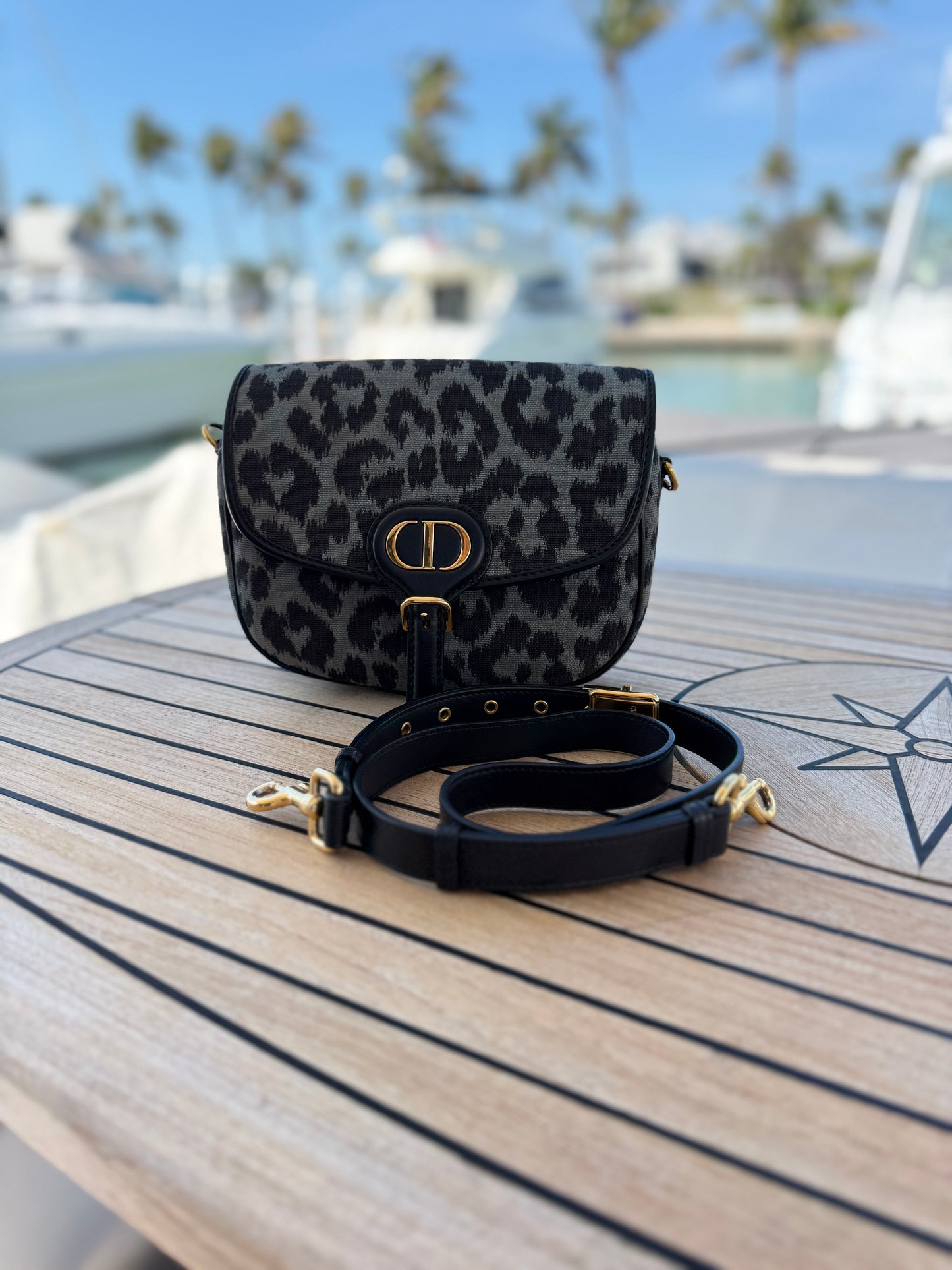 Dior Bobby Shoulder Bag in Grey Mizza Canvas with Black Leather Trim