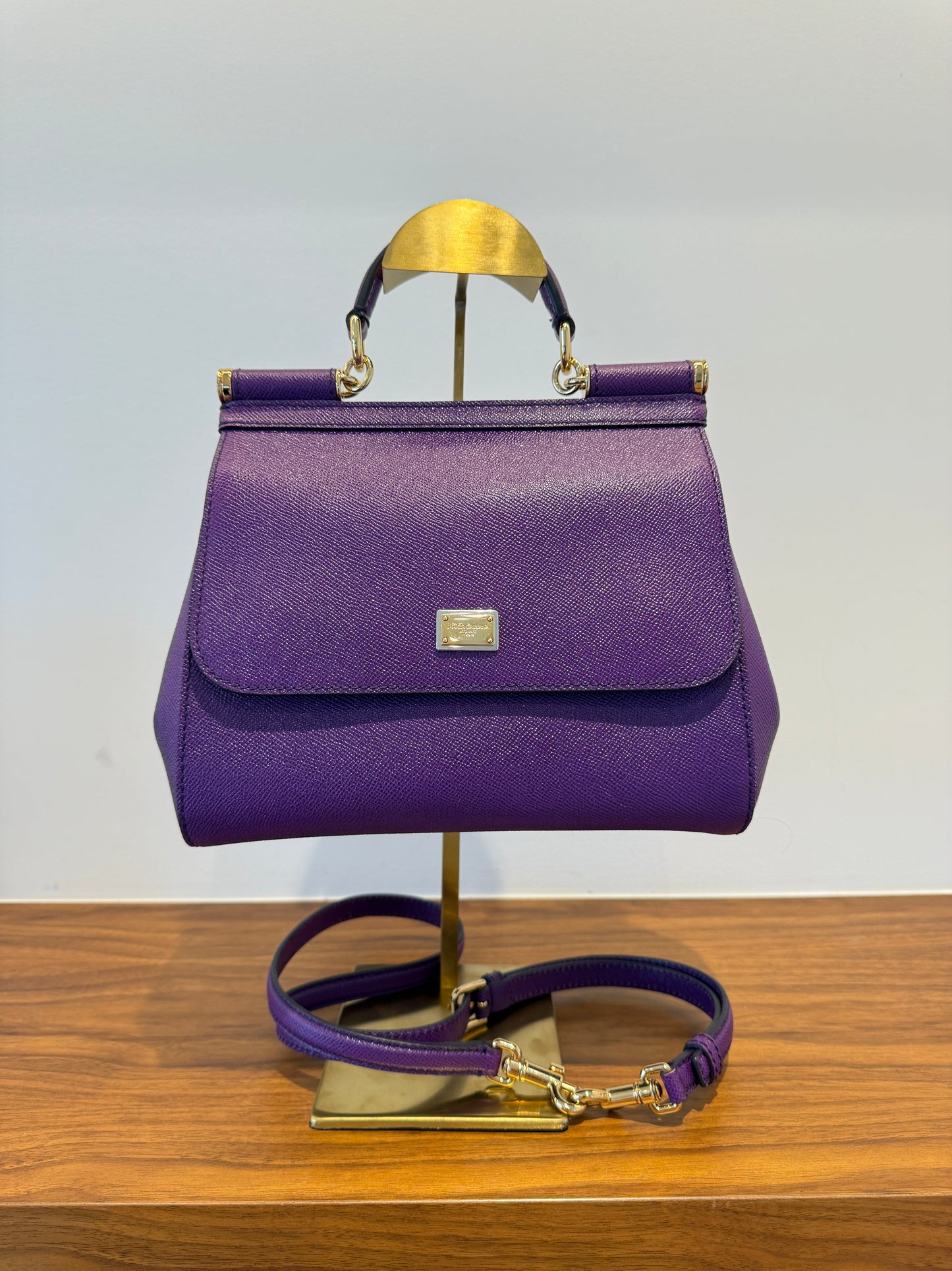 Dolce and Gabbana Calfskin Miss Sicily Satchel in Purple Pre-Owned
