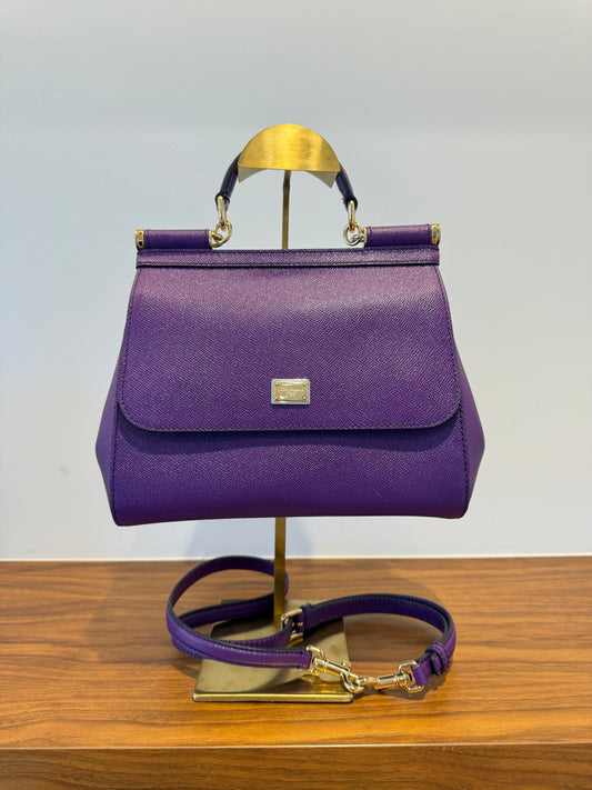 Dolce and Gabbana Calfskin Miss Sicily Satchel in Purple Pre-Owned