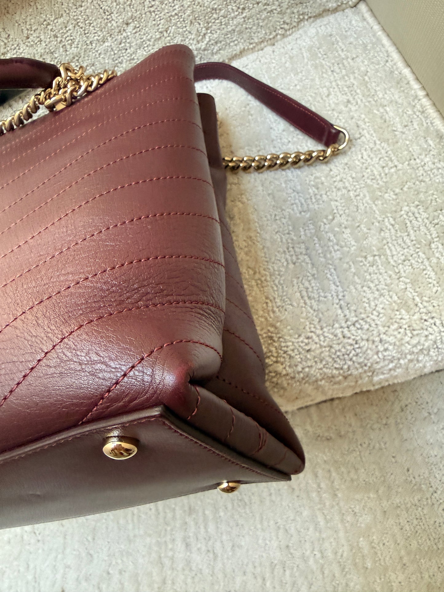 Chanel Chevron Shoulder Tote in Burgundy Chevon Pre-Owned