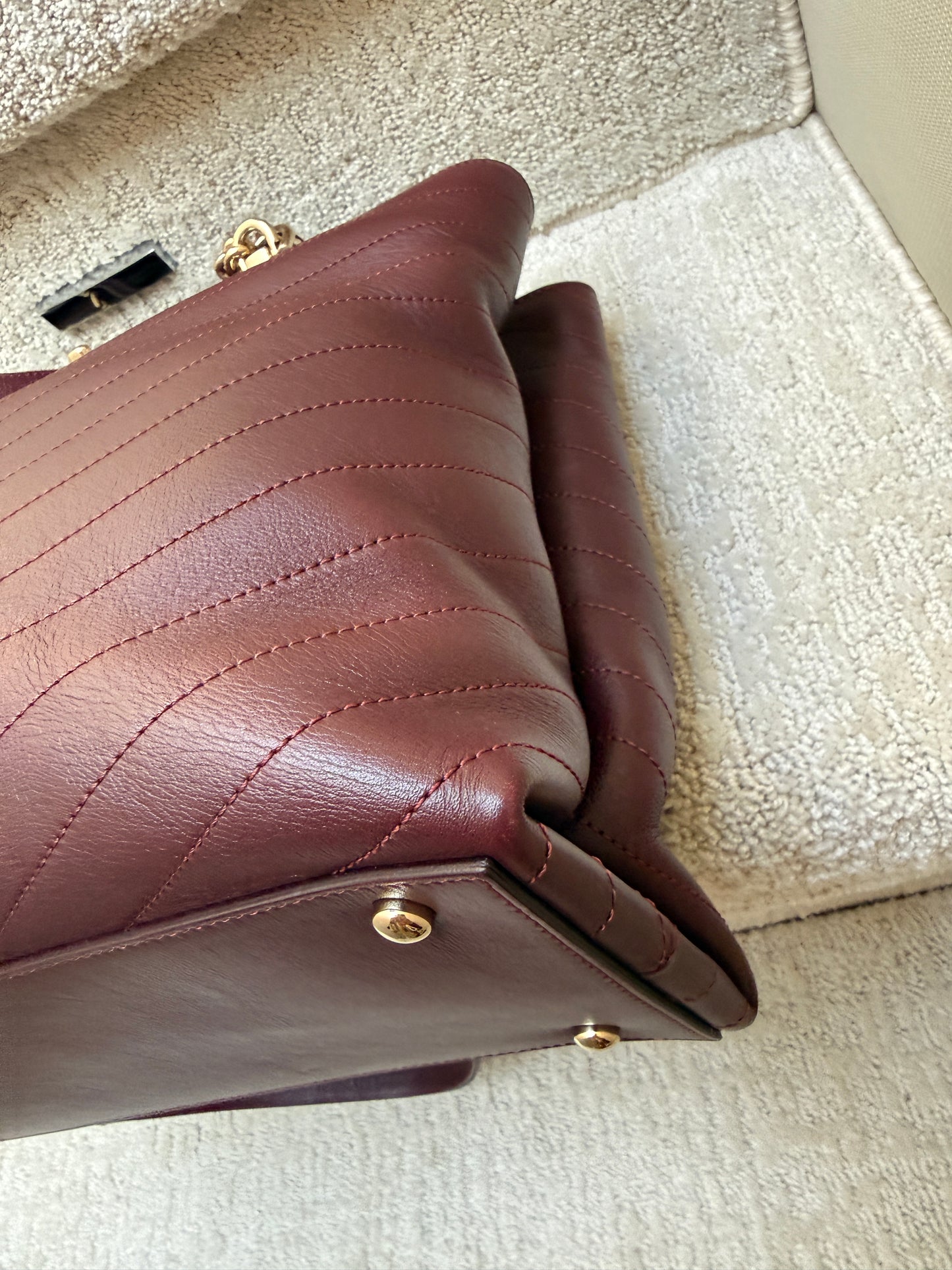 Chanel Chevron Shoulder Tote in Burgundy Chevon Pre-Owned