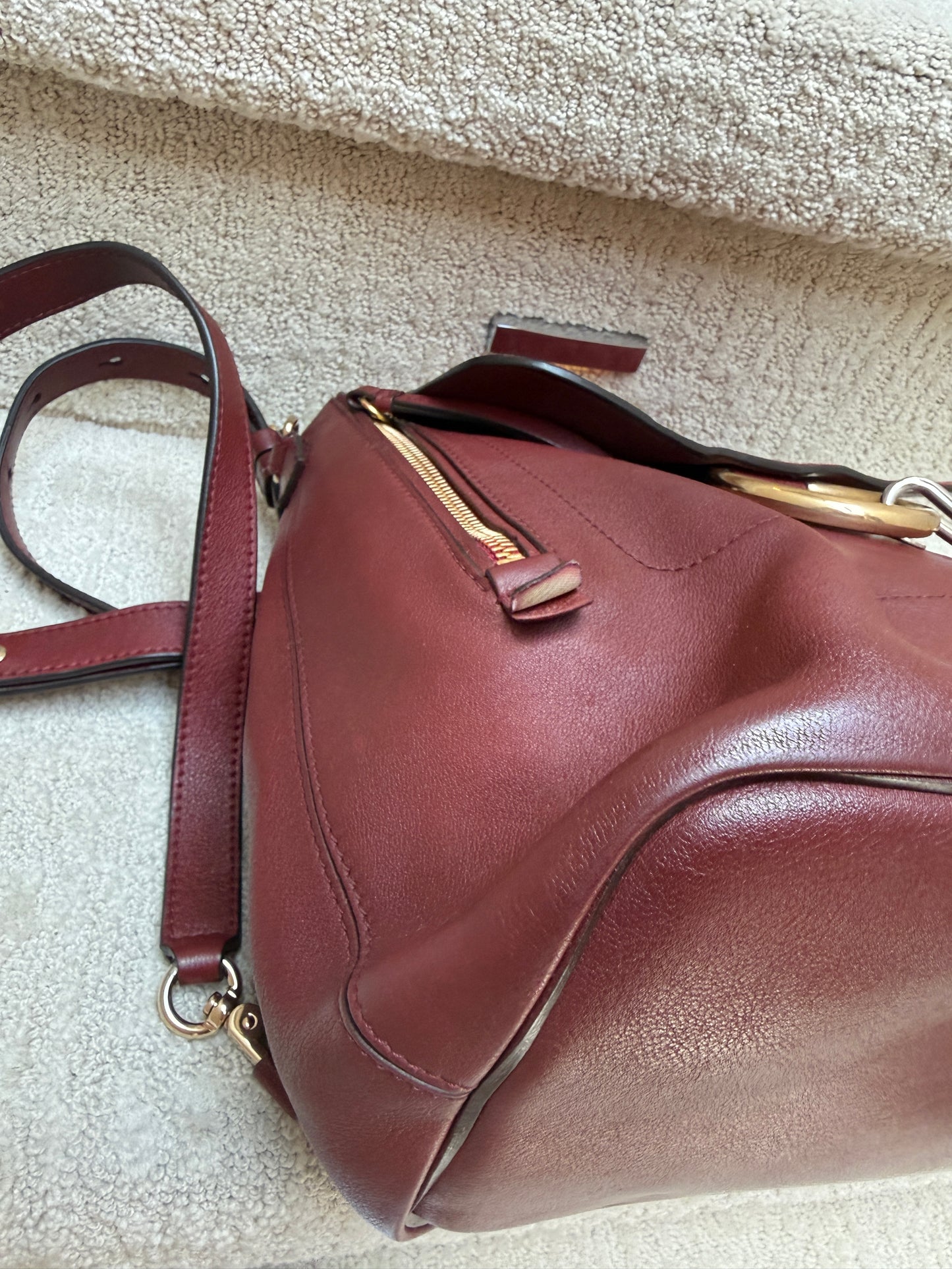 Chloe Suede Calfskin Medium Faye Backpack in Burgundy Pre-Owned