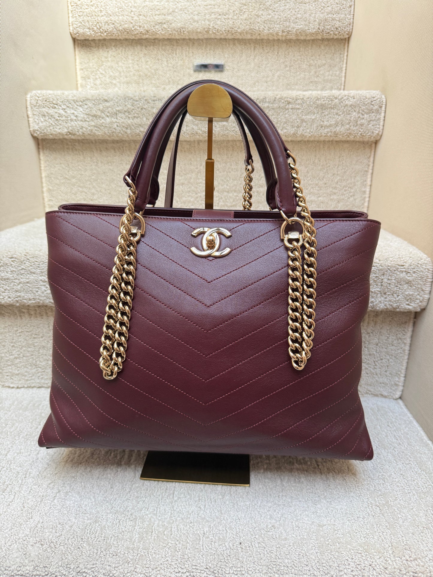 Chanel Chevron Shoulder Tote in Burgundy Chevon Pre-Owned