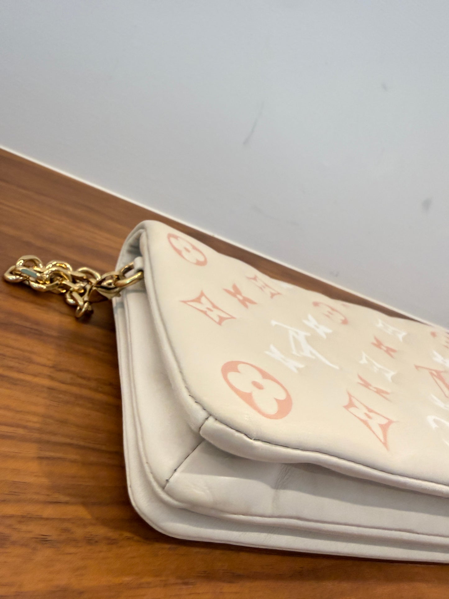 Louis Vuitton Lambskin Embossed Monogram Pochette Coussin Cream Pre-Owned