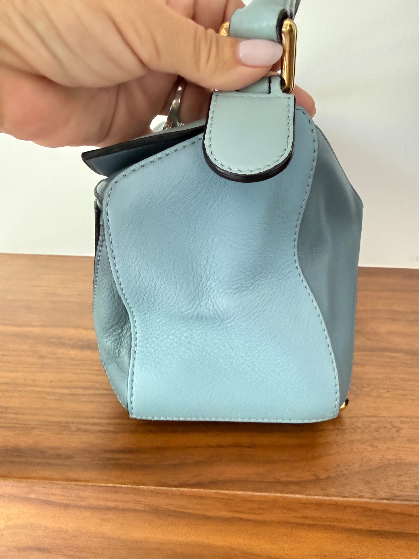Loewe puzzle handbag in blue size small size view of bag for sale