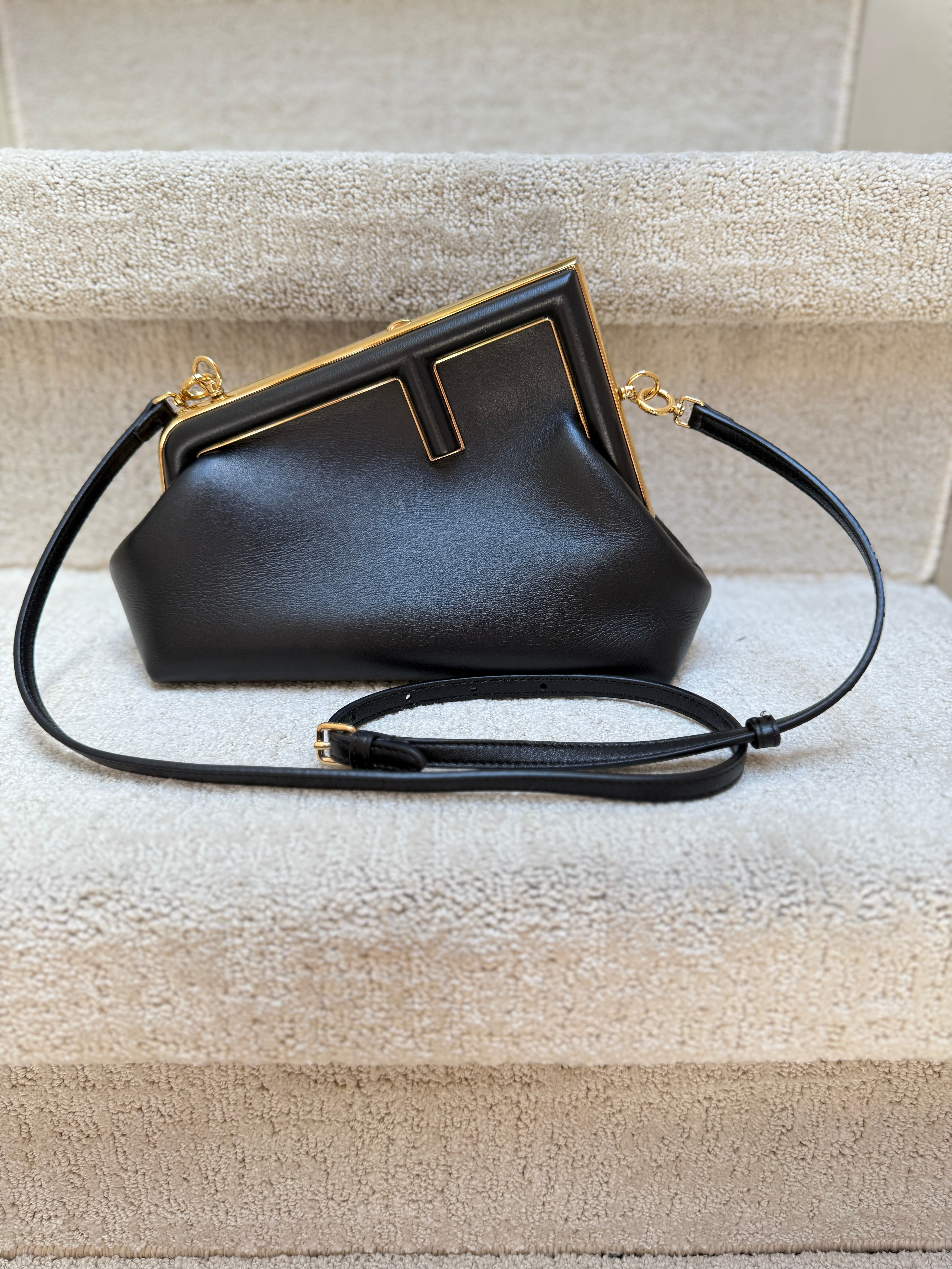 Pre-Owned Fendi First Small Bag | Black Shiny Nappa | Oversized F