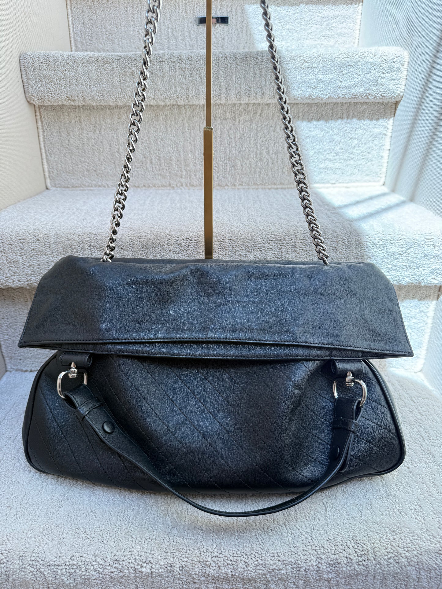 Gucci Sakai Be Green Calfskin Diagonal Stitched Medium Blondie Tote Black