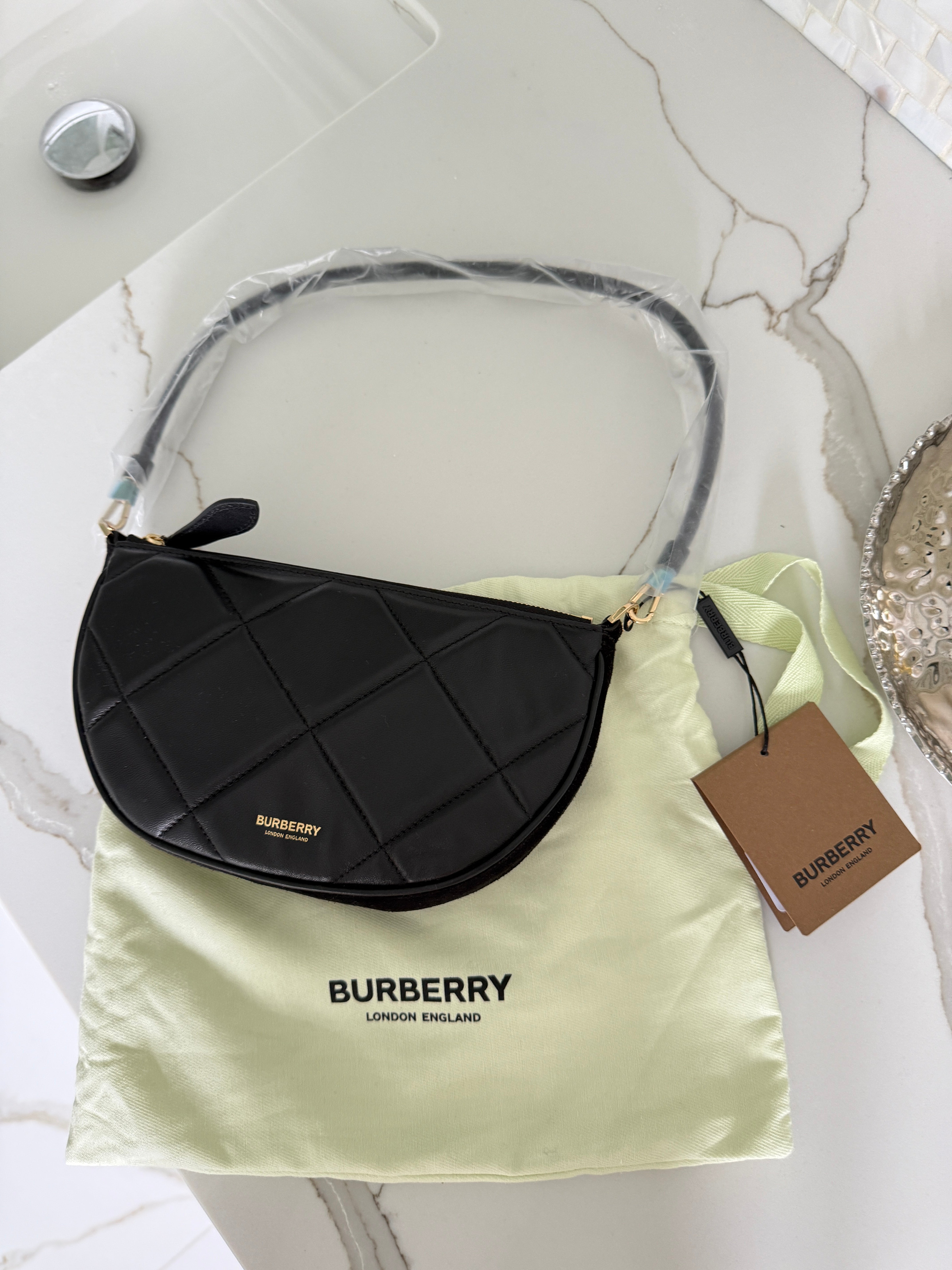 Brand New Burberry Olympia Quilted Pouch | Black Lambskin | Gold