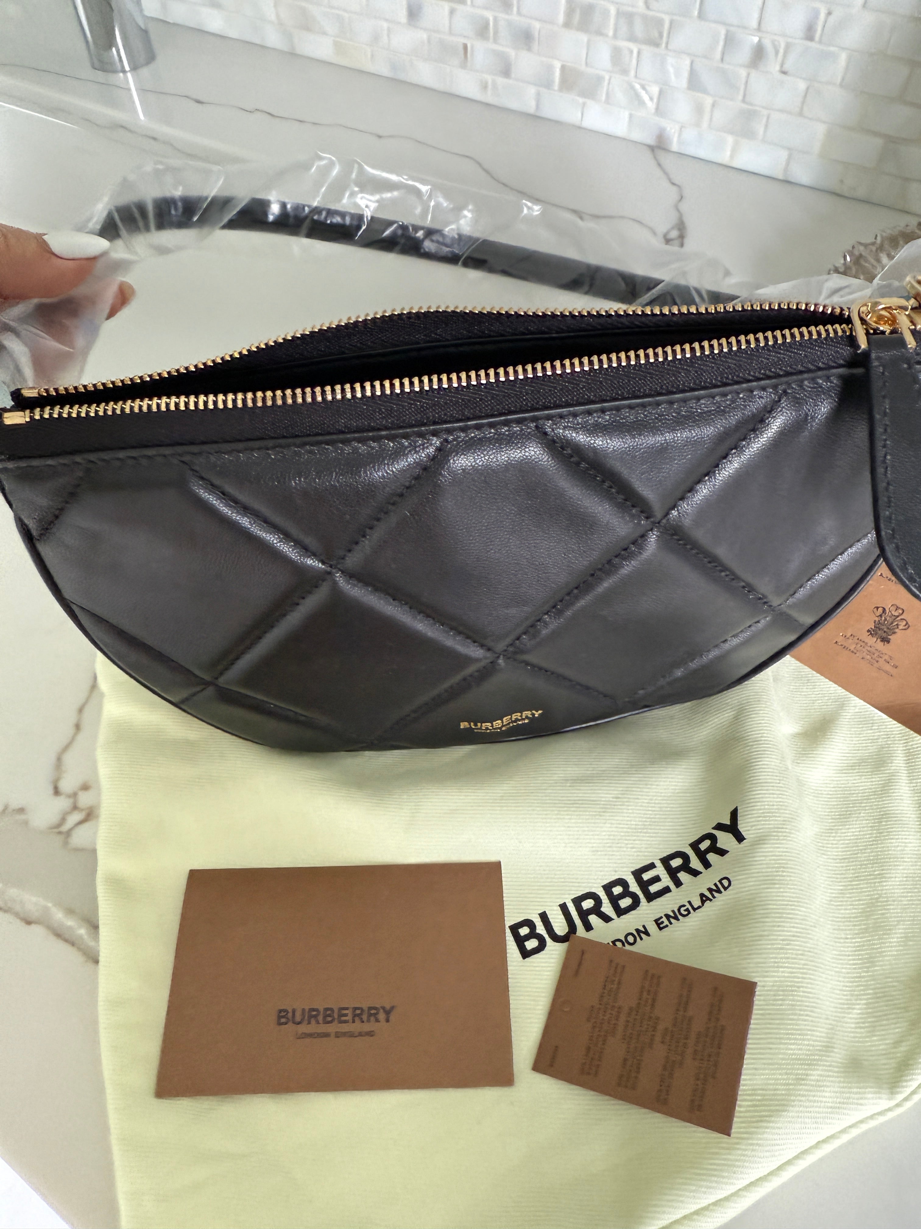 Brand New Burberry Olympia Quilted Pouch | Black Lambskin | Gold