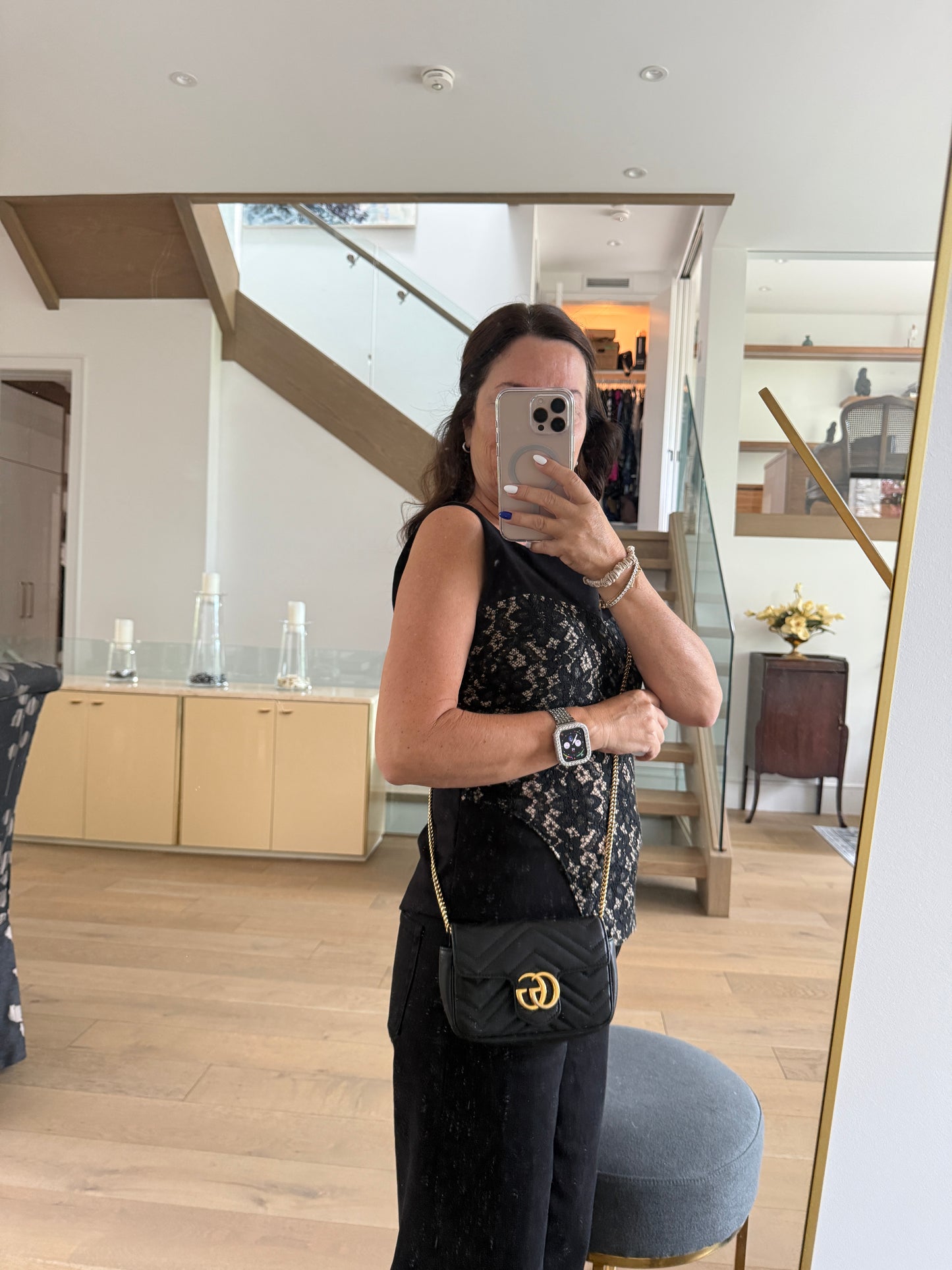 Gucci Calfskin Matelasse Super Mini GG Marmont Shoulder Bag Black