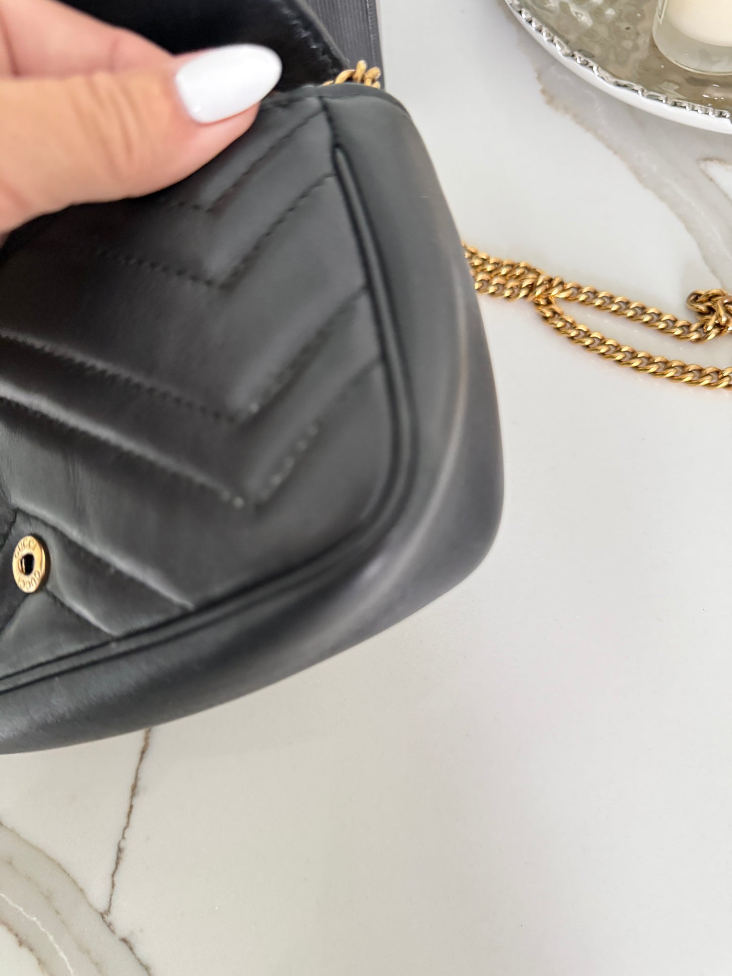 Gucci Calfskin Matelasse Super Mini GG Marmont Shoulder Bag Black