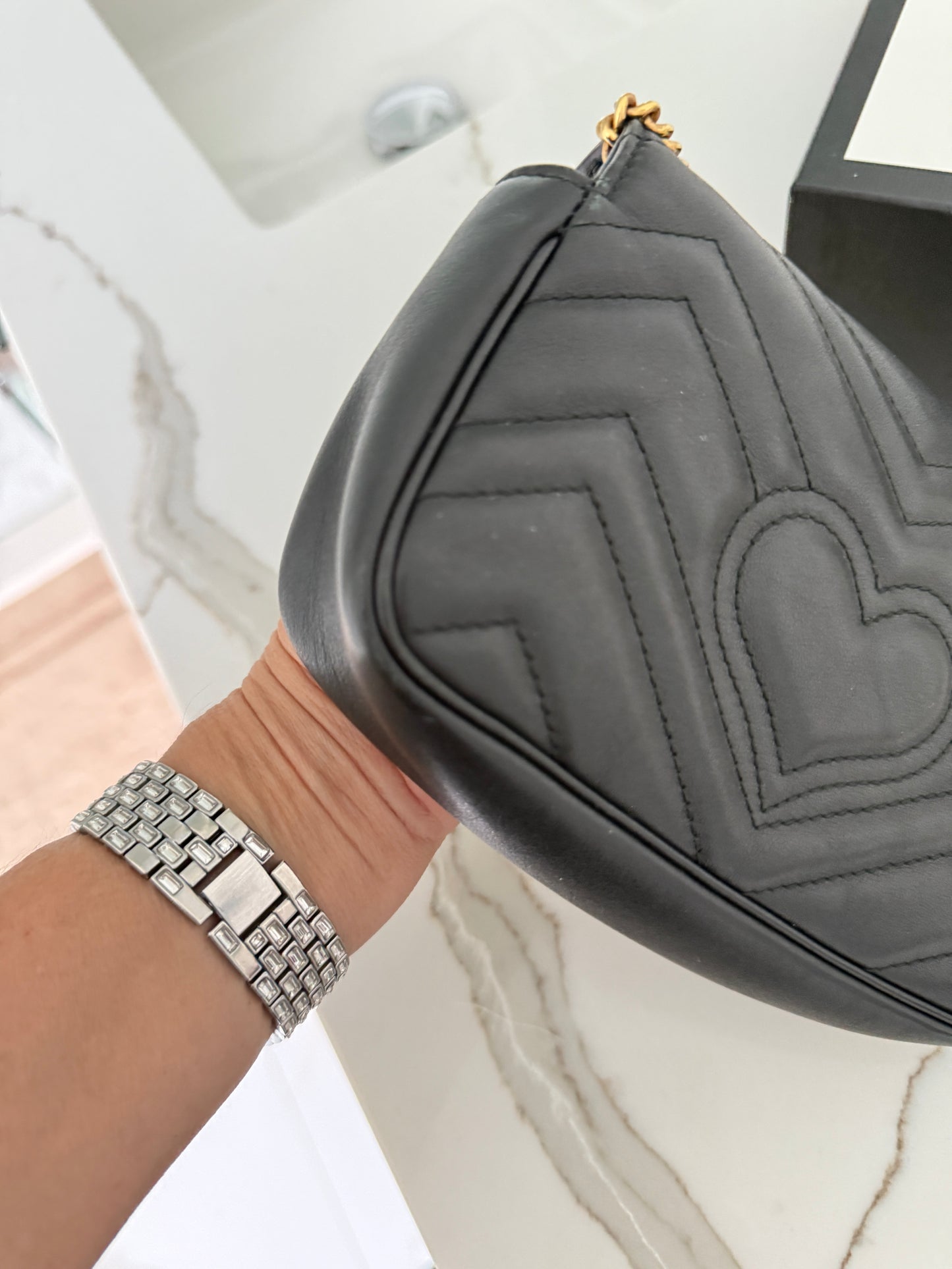 Gucci Calfskin Matelasse Super Mini GG Marmont Shoulder Bag Black